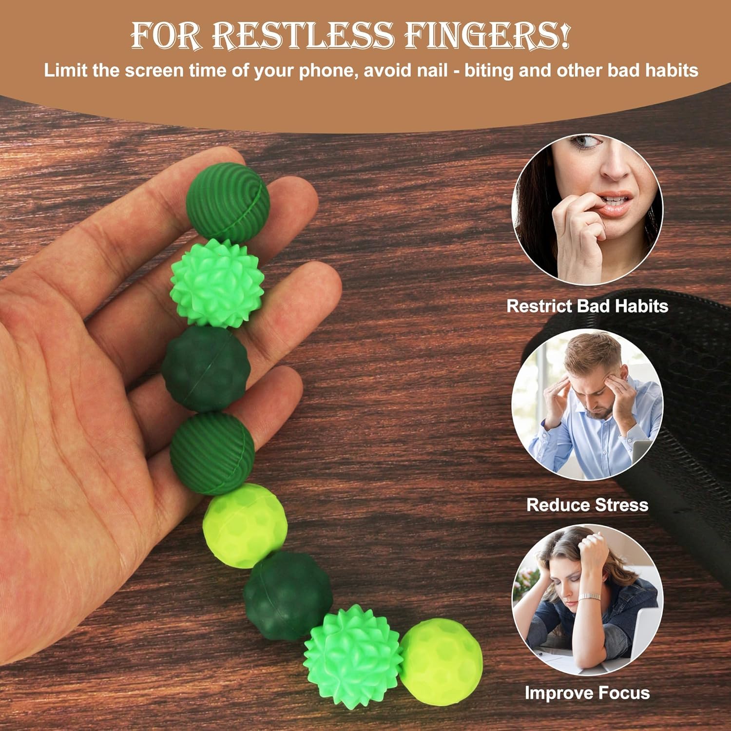 Thumbnail 3 de Lot de 8 balles fidget magnétiques en silicone (texturées) : jouets anti-stress sensoriels