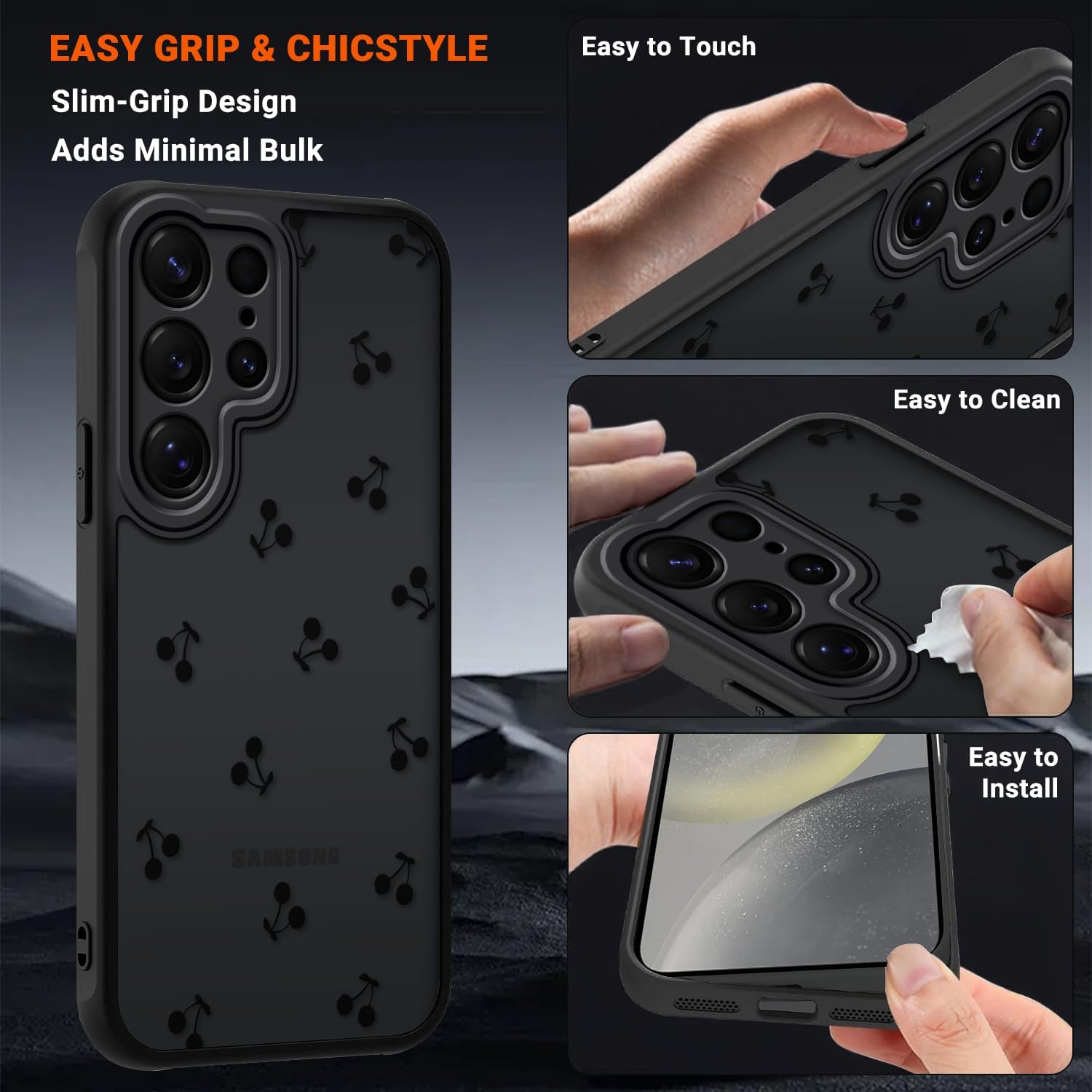 Detalle 2 de XTCASE Coque Galaxy S25 Ultra – Motif Cerise Noir, TPU/PC Transparent, Anti-jaunissement et Anti-choc
