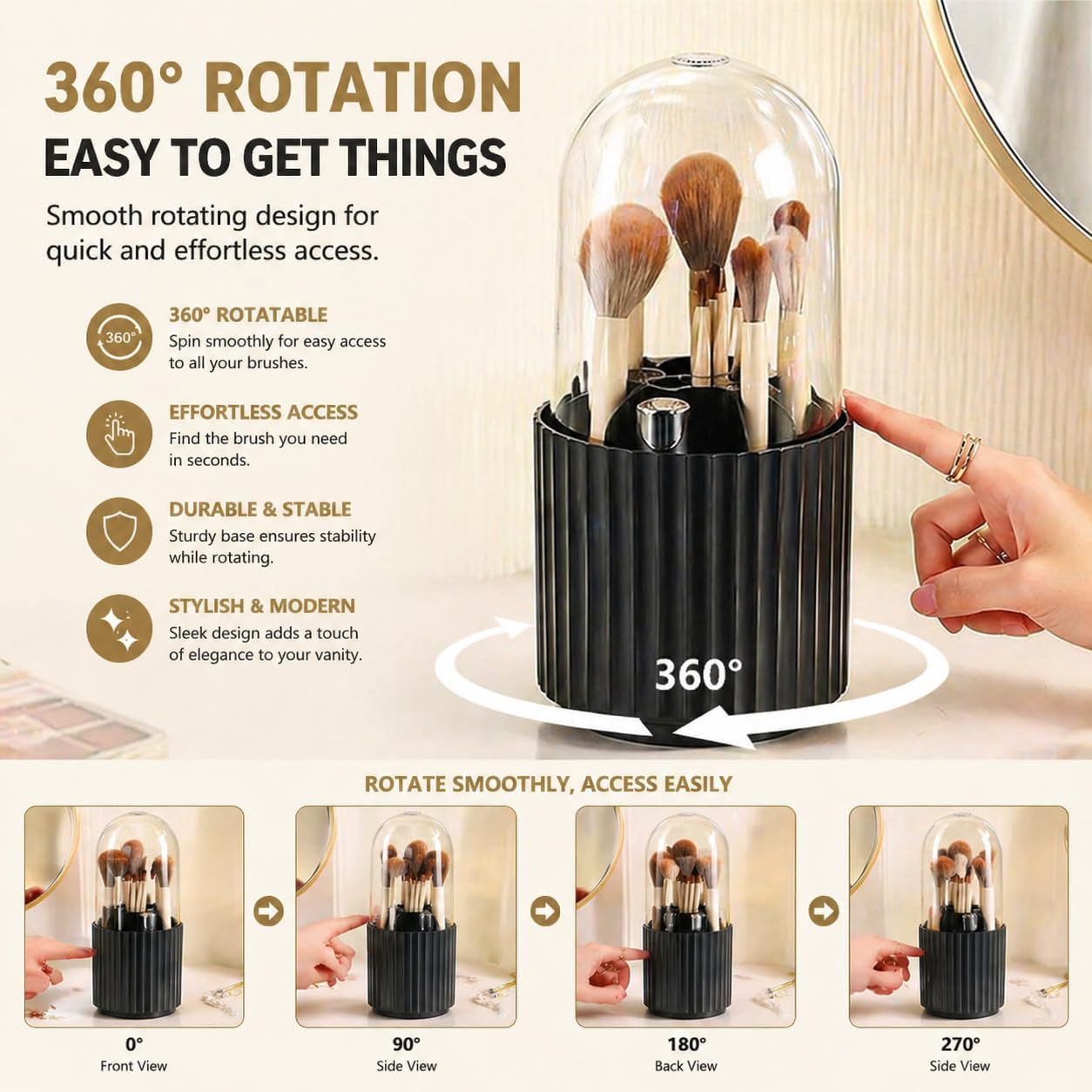 Thumbnail 4 de Makeup brush holder 360° Black 5 compartments