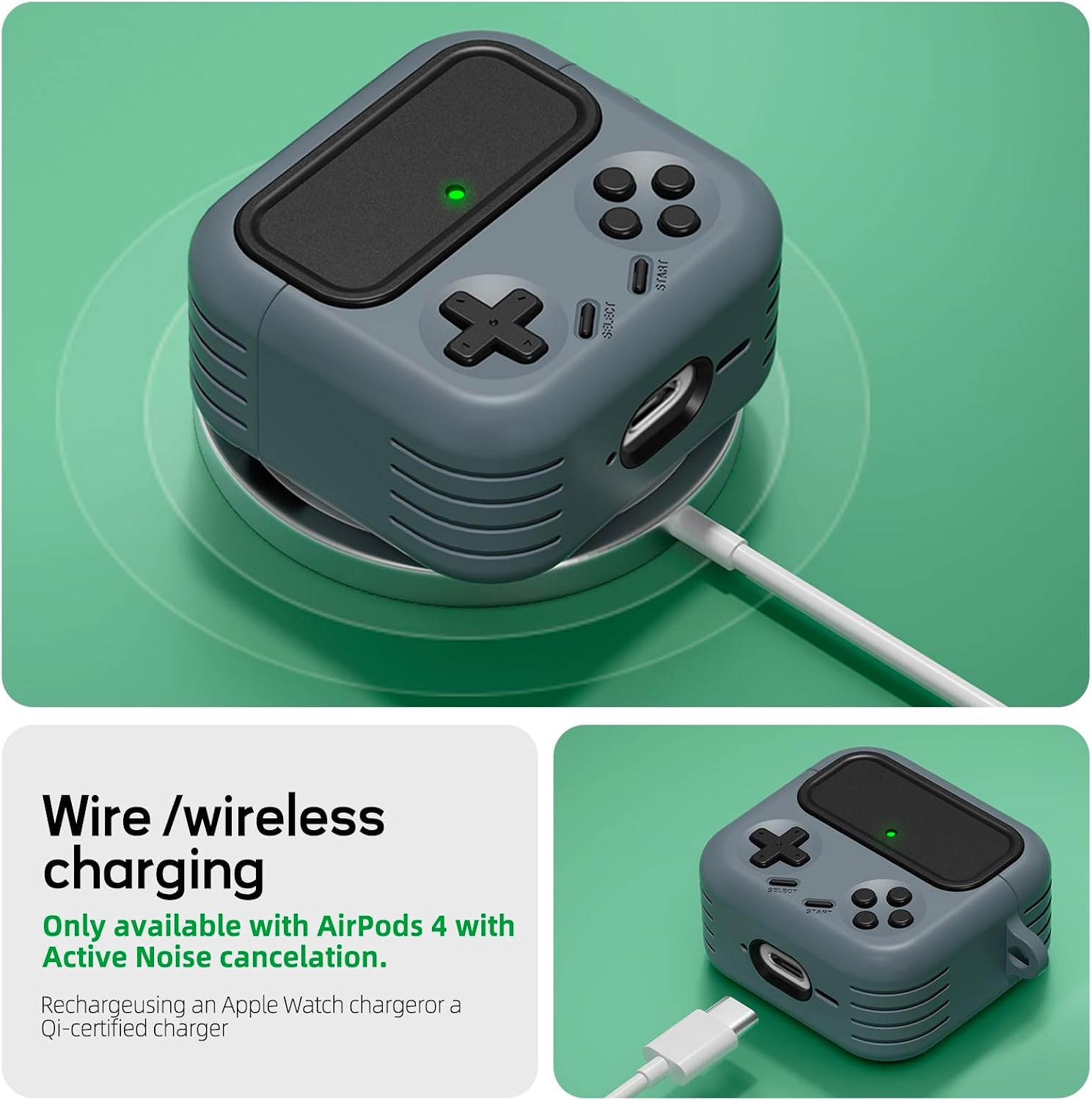 Detalle de Inesore AirPods 4 Case with Lock (Classic Game Console Style) + Cleaner Kit (Black)