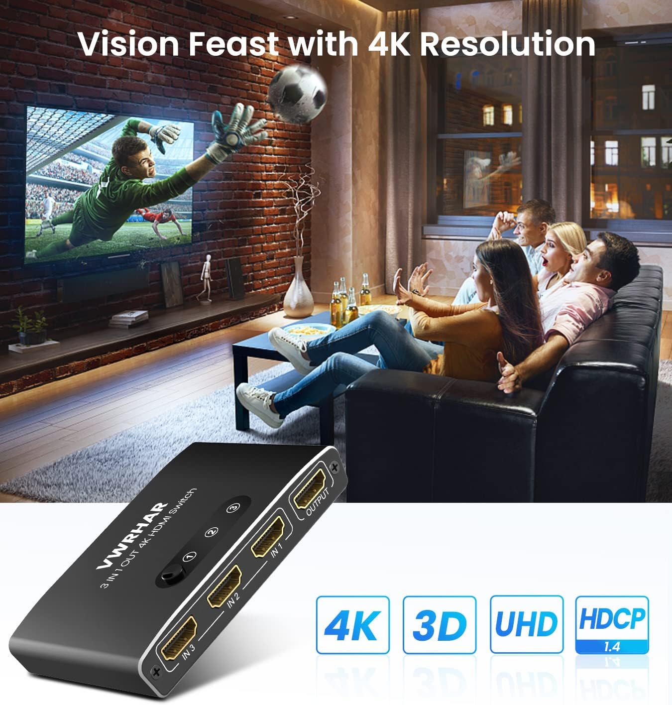 Thumbnail 5 de Automatischer HDMI Switch 3 in 1 Out – 4K Aluminium mit Fernbedienung