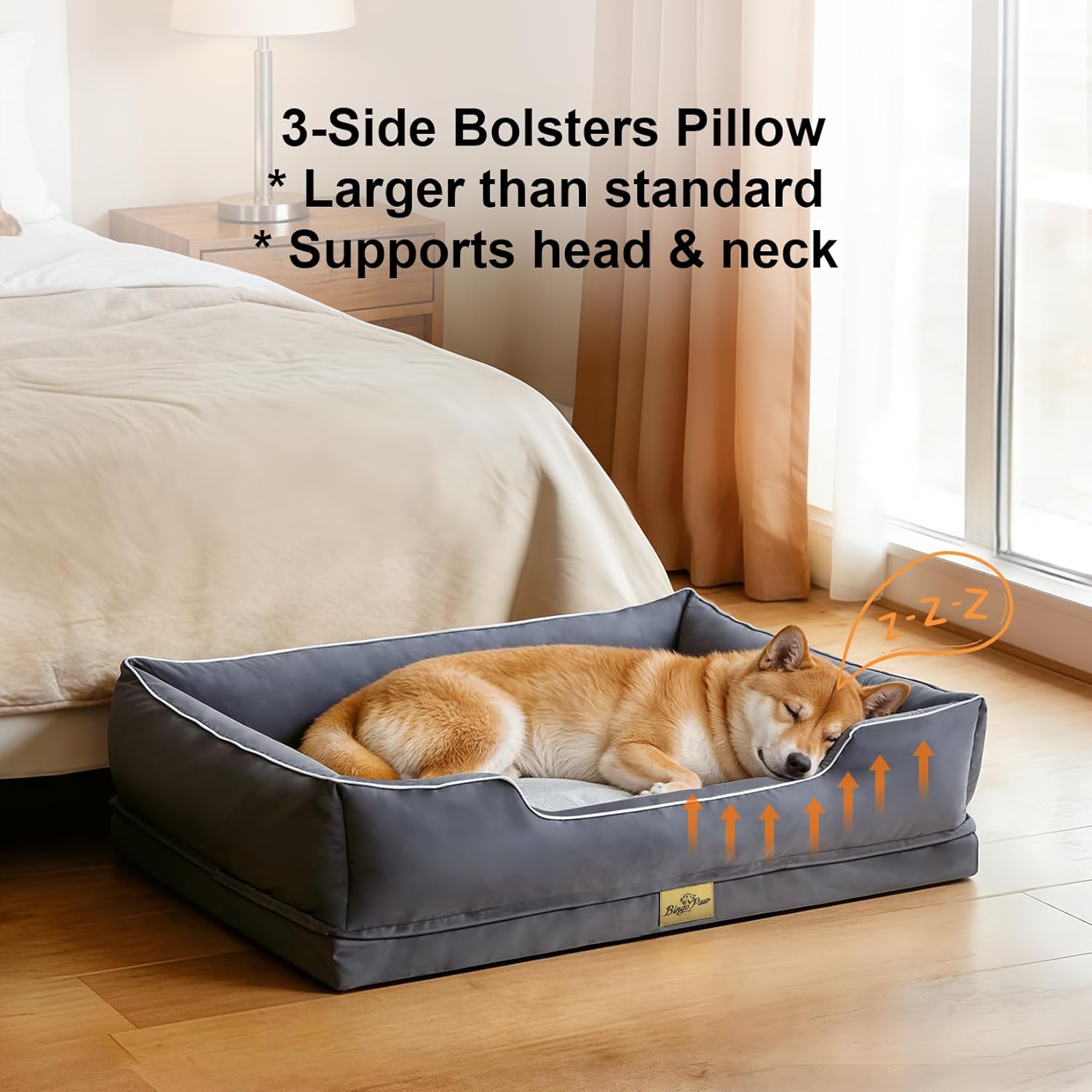 Detalle de BingoPaw Orthopedic Dog Bed Large – Sofa-Style with Bolster Sides