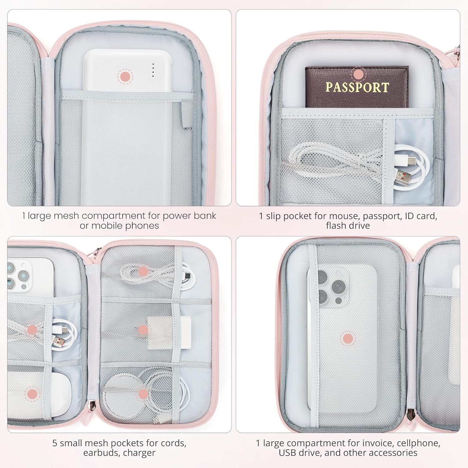 Detalle 2 de Skycase Kabeltasche Doppelte Kabel Organizer – Pink, 23 x 15 x 8 cm