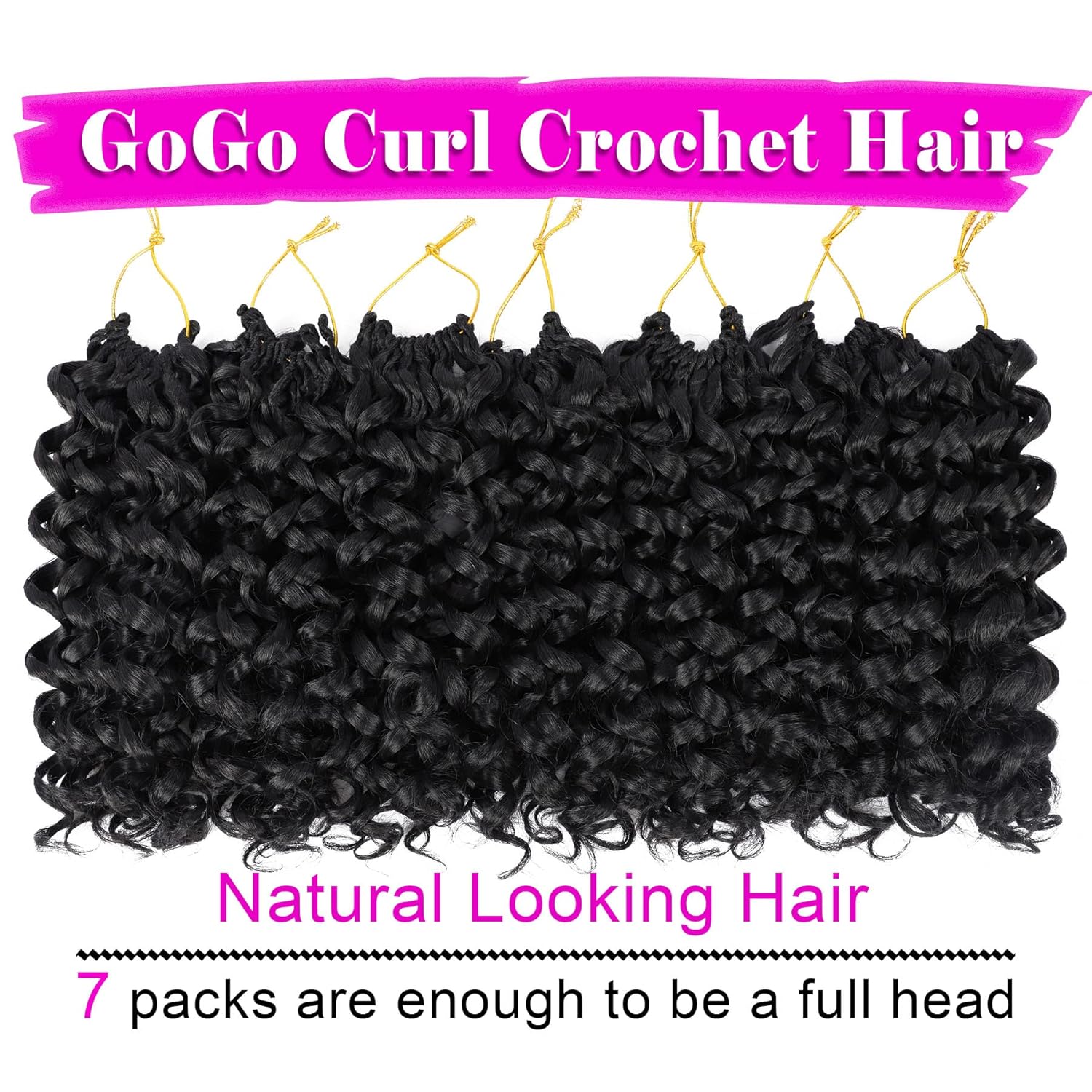 Detalle 2 de GoGo Curl Crochet Hair 10 Inch Short Curly (7 Packs) – 1B