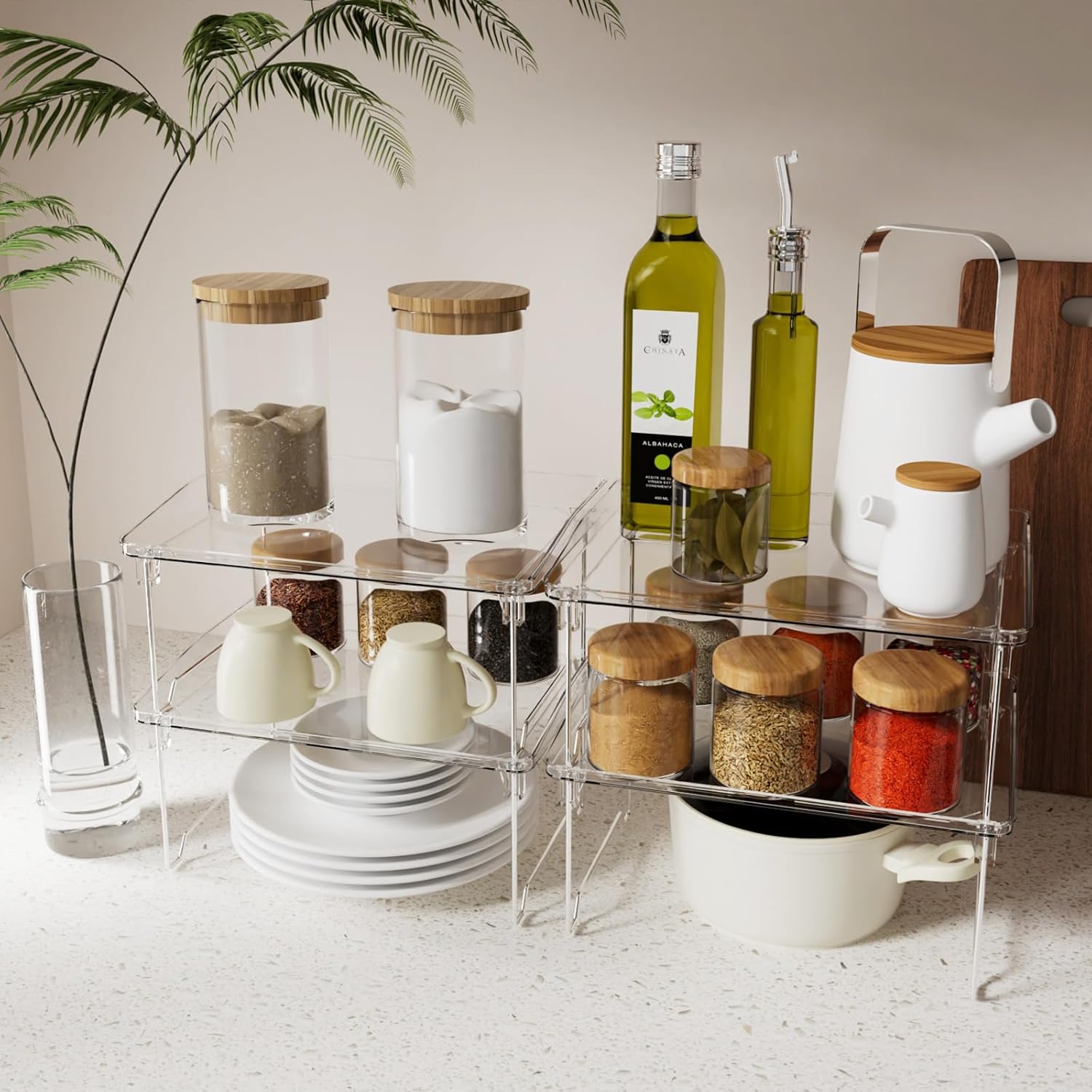 Thumbnail 1 de STARLATTA 2 Pcs Cabinet Organizer Shelf: Stackable, Clear PET & Stainless Steel Shelves for Kitchen, Bathroom, and More