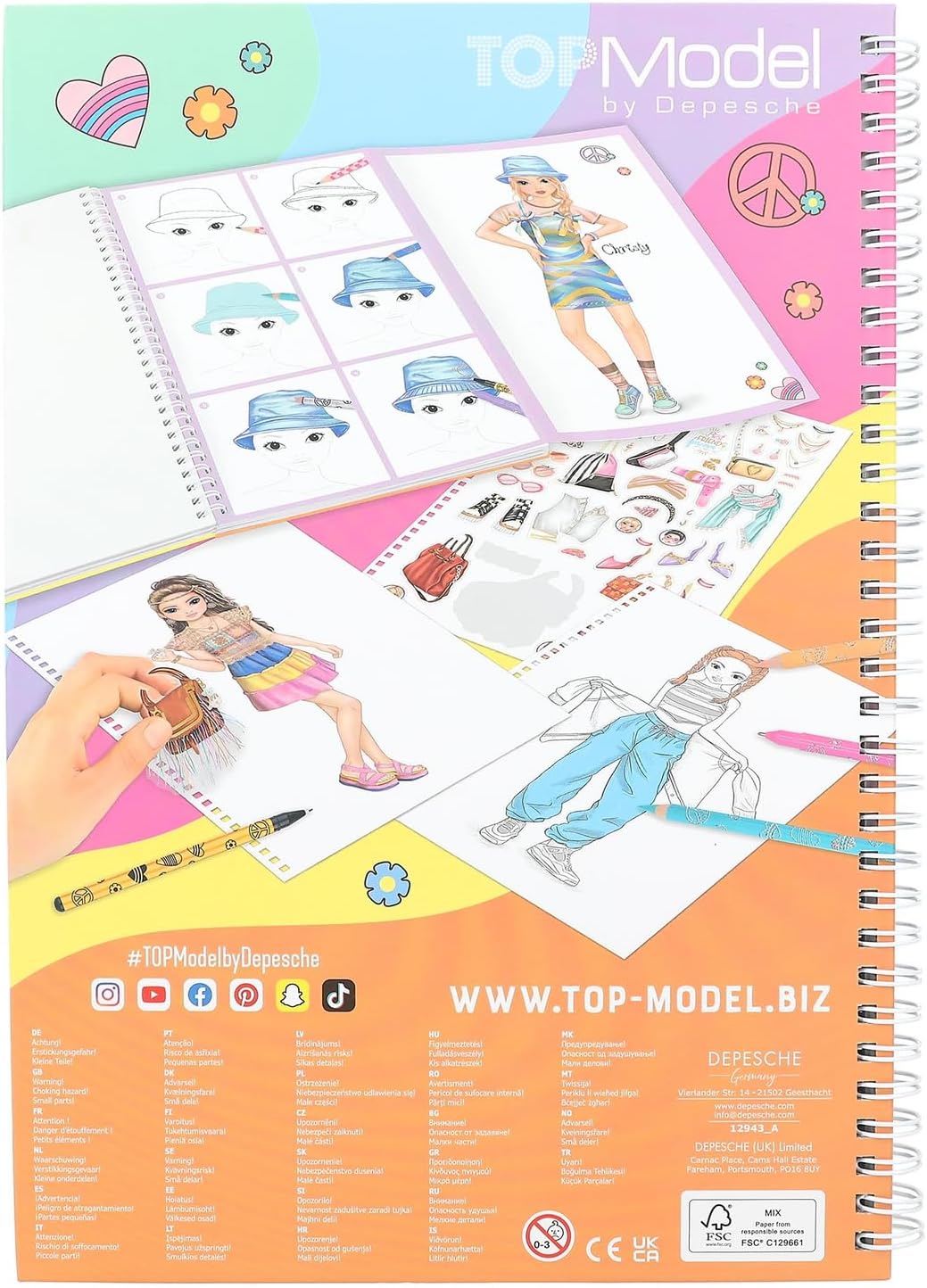 Detalle 2 de Depesche TOPModel Malbuch Set – 76 Seiten inklusive Malvorlagen, Stiften und Stickerbogen