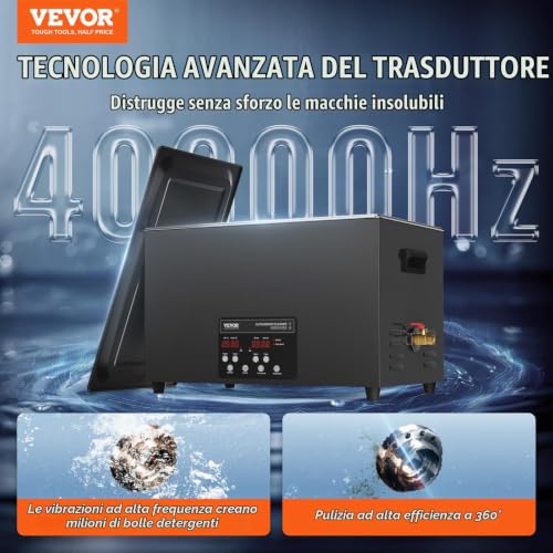 Detalle 2 de VEVOR Pulitore ad Ultrasuoni 30L: pulizia potente, degasaggio e riscaldamento integrato