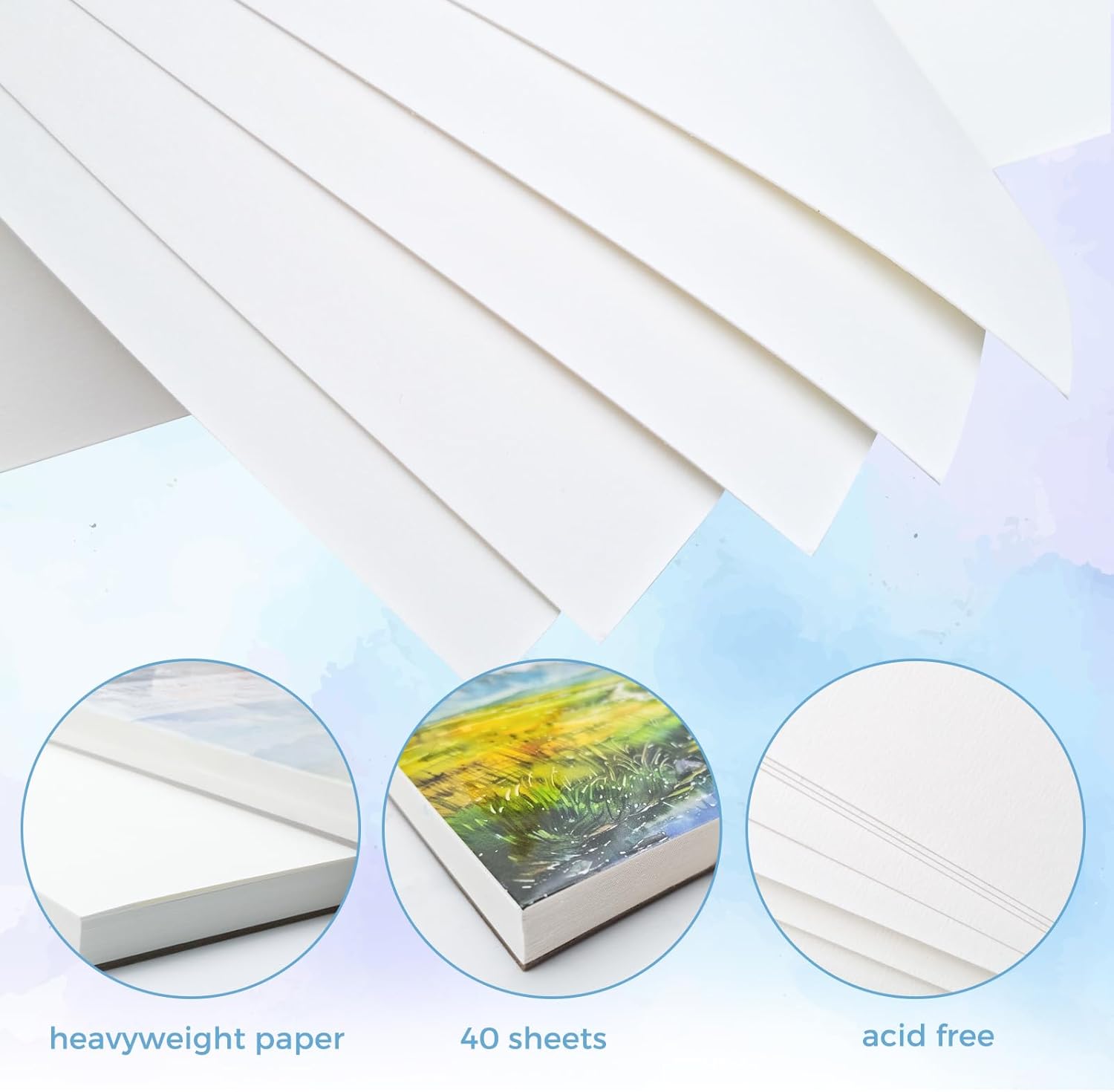Thumbnail 2 de Artecho Aquarellpapier A5 (300 g) – 40 Blatt mit Aquarellpinsel und Bleistift, weiß