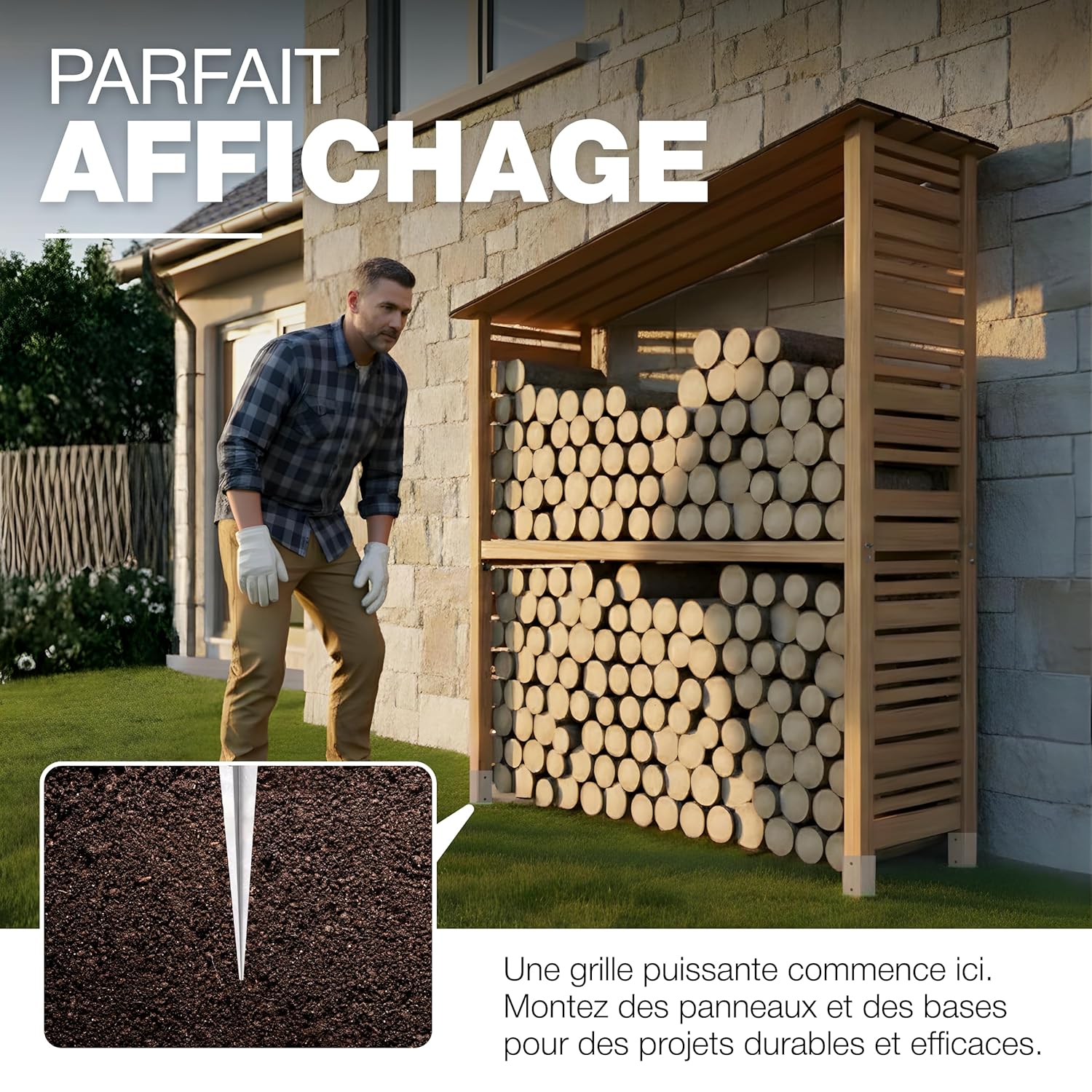 Detalle de GeZu Impex Support de Poteau à Enfoncer Galvanisé à Chaud 750 mm, 121 x 121 mm - Lot de 16