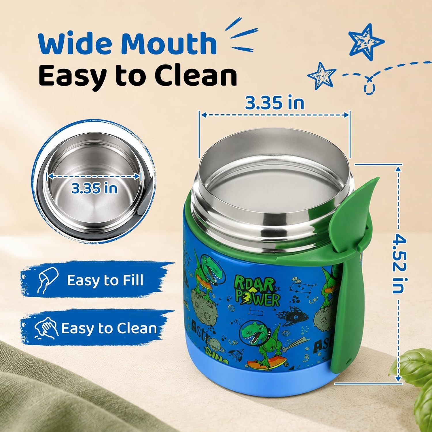 Detalle 1 de Blue-dinosaur 10oz Insulated Food Jar for Kids 🍱