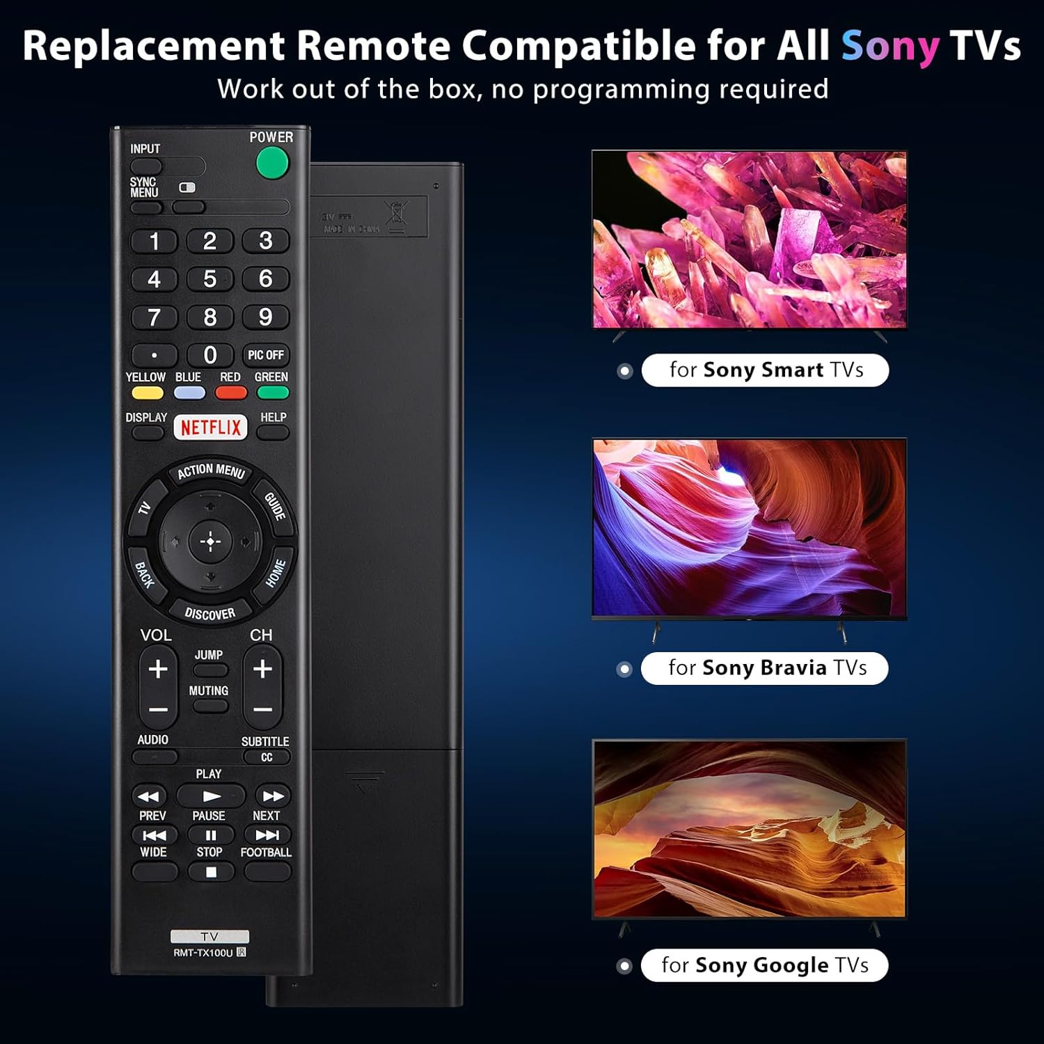 Detalle de Universal for Sony TV Remote Control Replacement for Sony Bravia (RMT-TX100U)