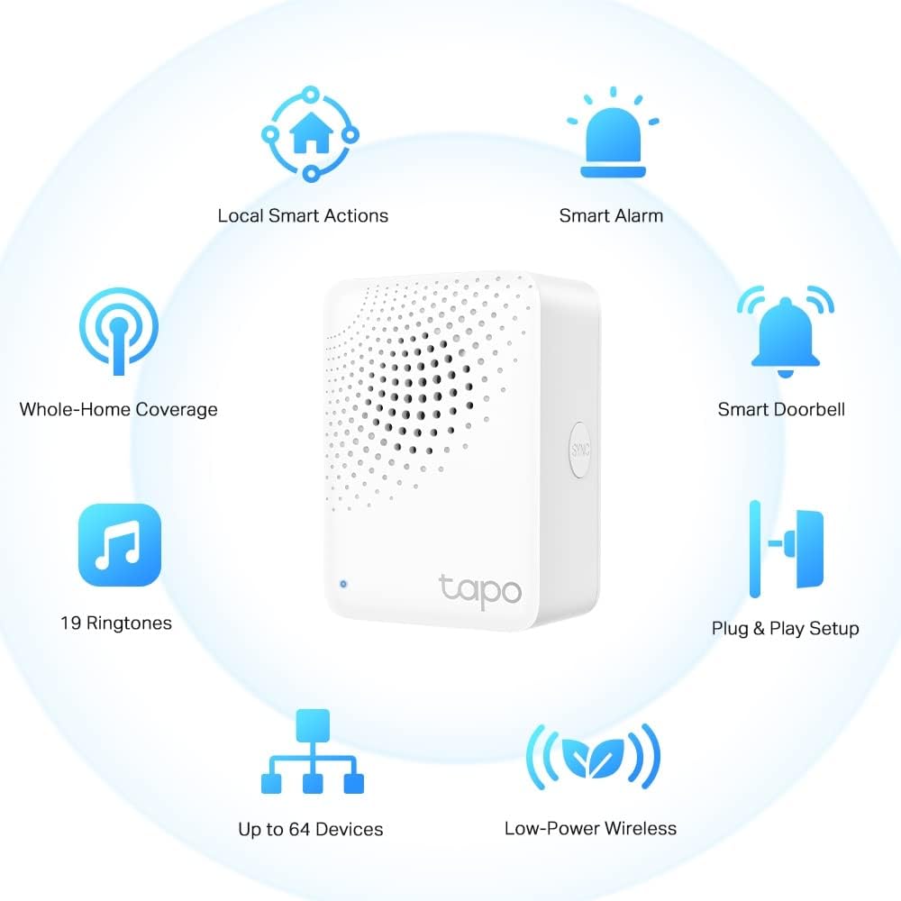 Detalle 2 de Tapo Smart Hub mit Klingelton Tapo H100: verbindet bis zu 64 Sensoren & Schalter (nicht kompatibel mit Kasa KE100)