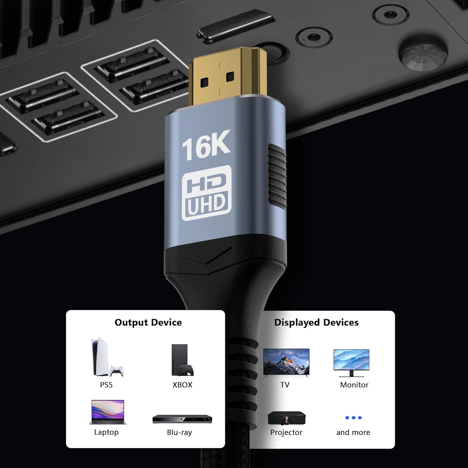 Thumbnail 6 de CAKOBLE HDMI 2.2 Kabel (1 m) 96 Gbit/s – Ultra High Speed für 4K/120 Hz, 8K, 16K, eARC, HDR10+ und Dolby Atmos
