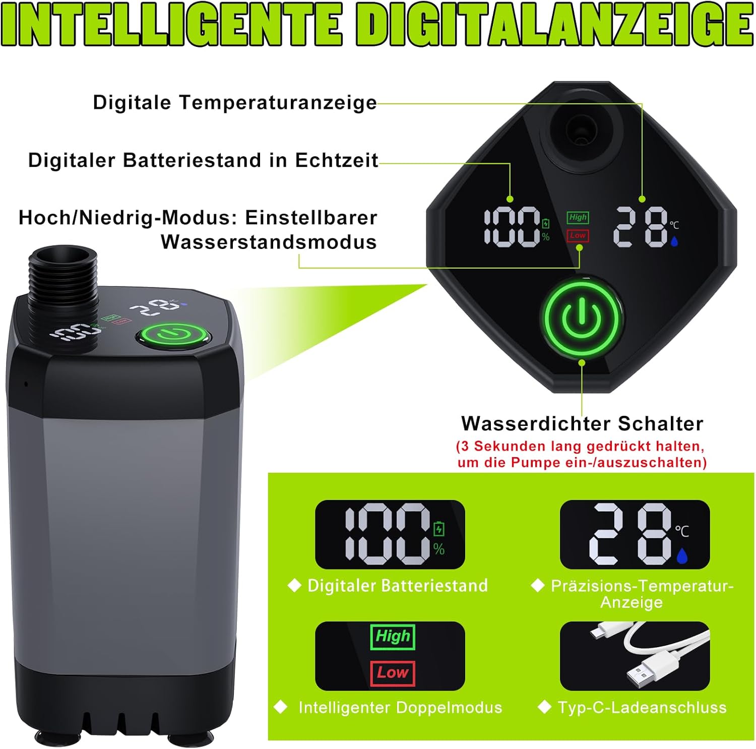 Thumbnail 3 de Spopal Camping-Dusche tragbar (6.000 mAh) mit Pumpe & Temperaturanzeige – Outdoor-Set für Garten, Strand & Reisen