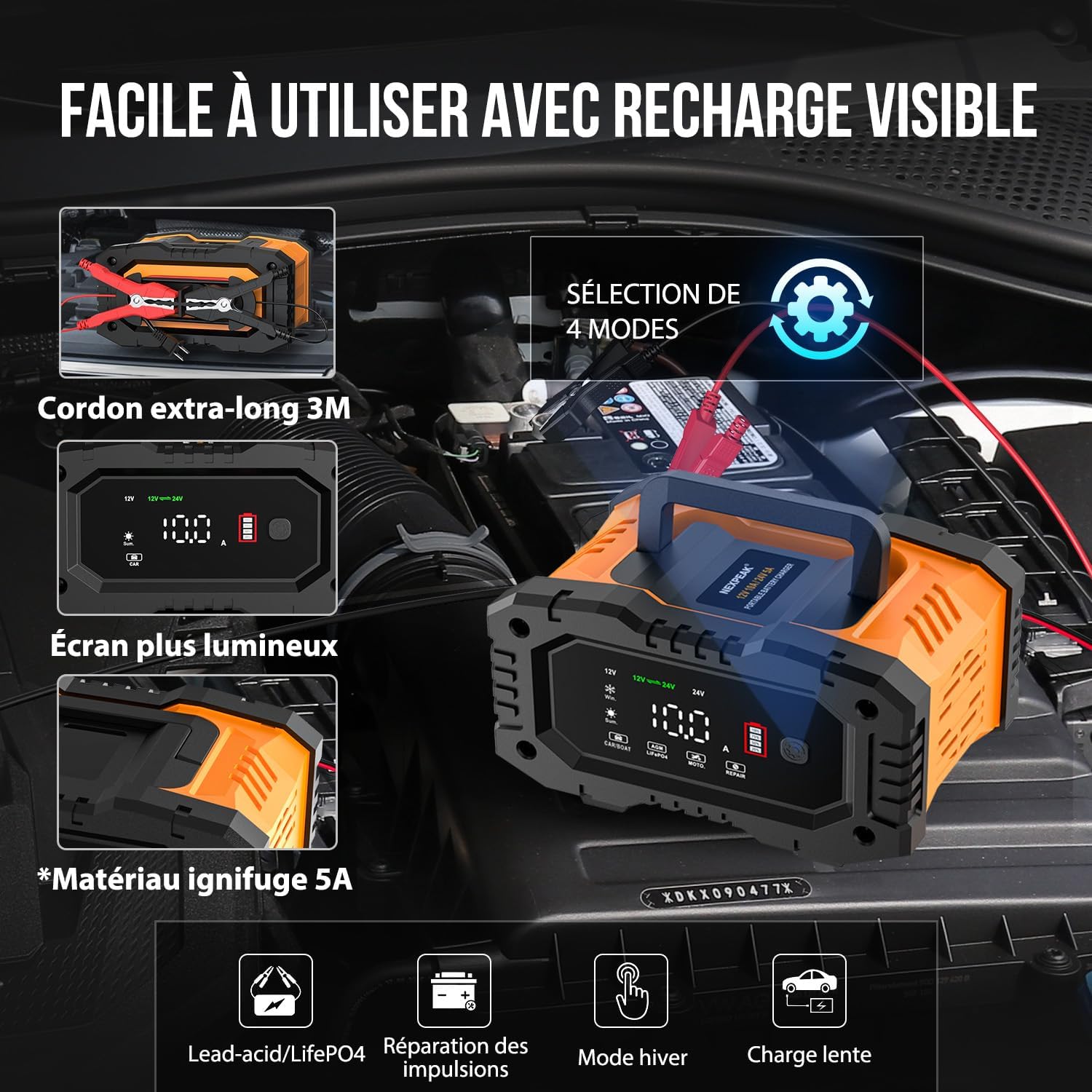 Detalle de NEXPEAK Chargeur batterie intelligent 10A đ