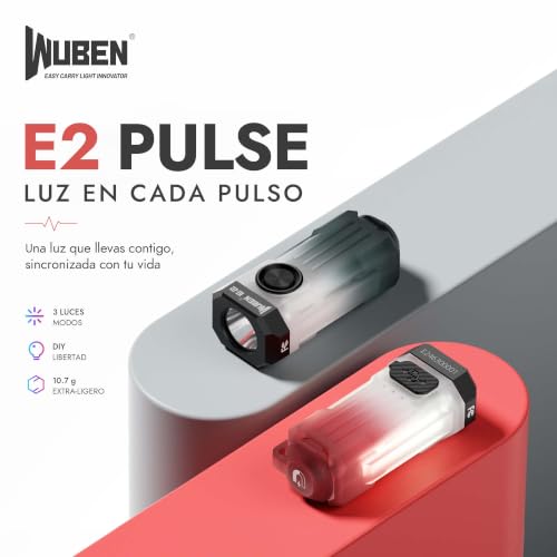 Detalle de WUBEN E2 Mini: linterna LED recargable 3‑en‑1 para llavero y collar
