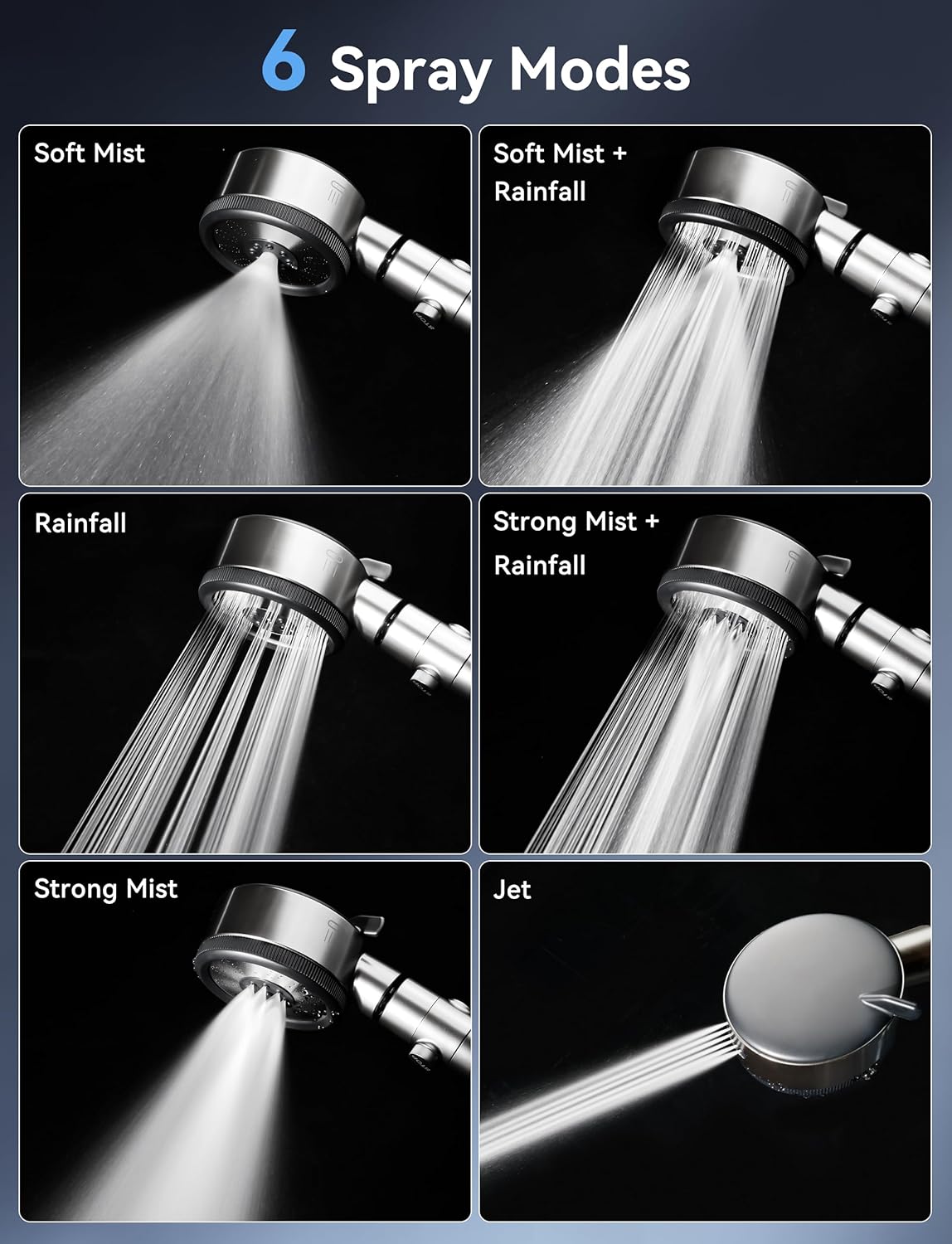 Detalle de Magichome 6 Modes Hard Water Filter Shower Head with 1.5m Hose (Not for Electric Showers)