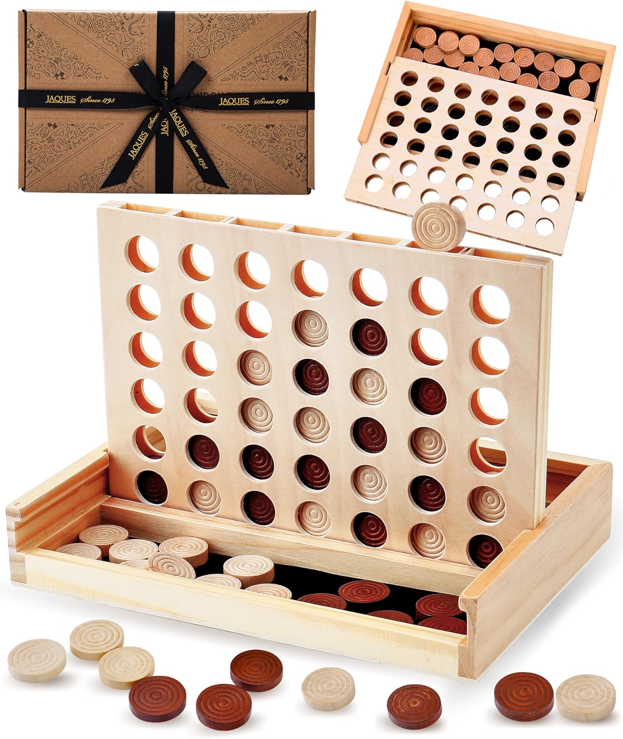 Detalle de Jaques of London Luxury Score 4 in a Row Game – Classic Wooden Travel Game for the Whole Family