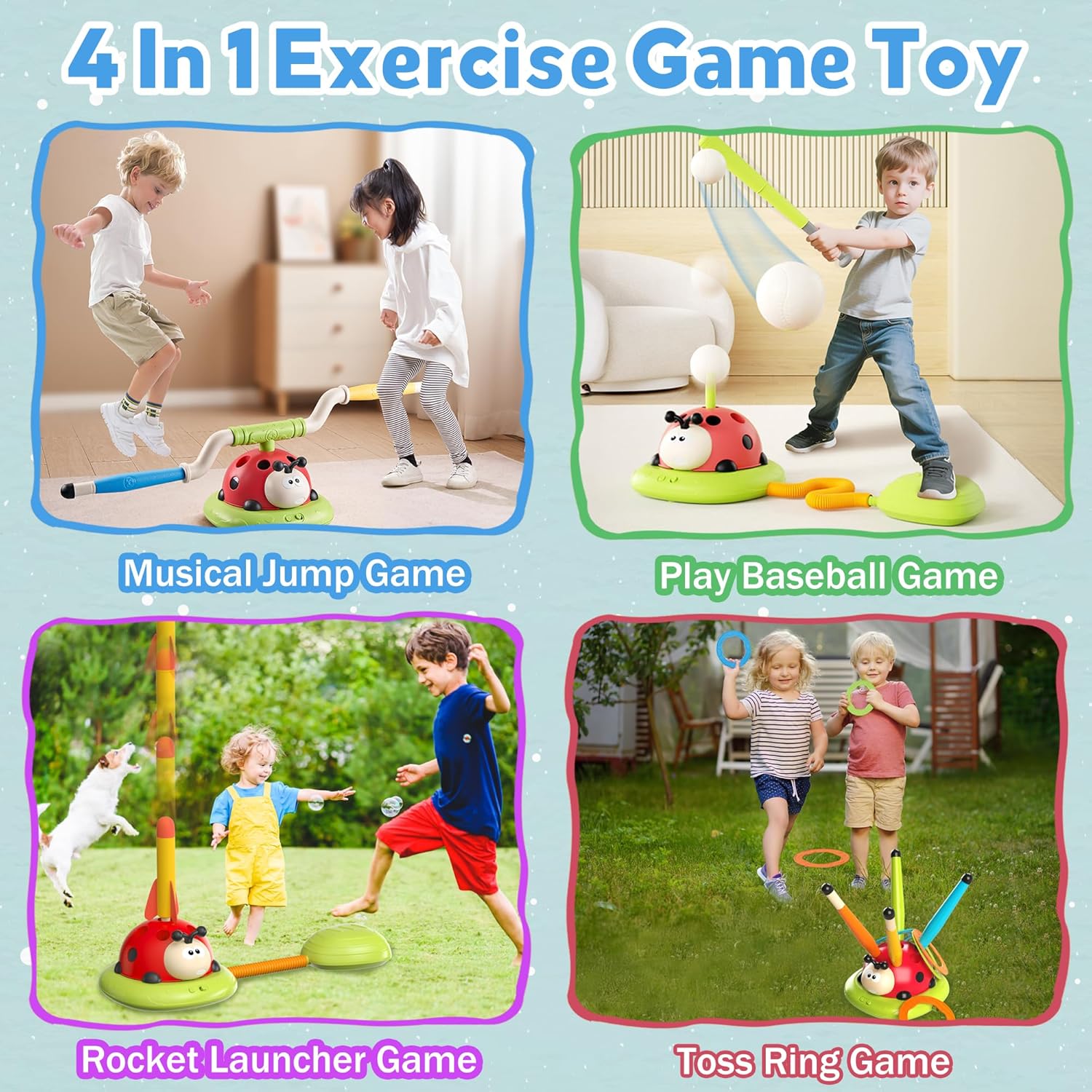 Detalle de 4 in 1 Musical Jump, Toss Ring Game & Rocket Launcher for Kids (Ages 4-8) with Remote