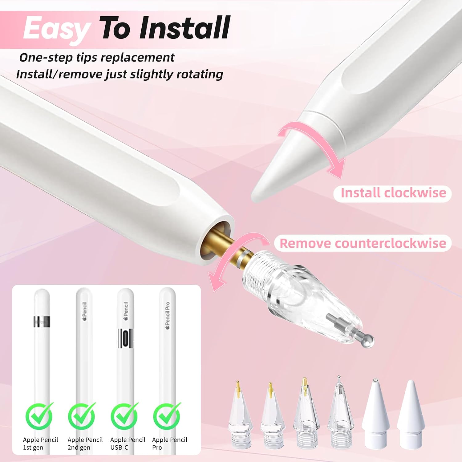 Detalle 2 de BCAVME Metal Apple Pencil Replacement Tips, 6-Pack with Storage Case, Pink