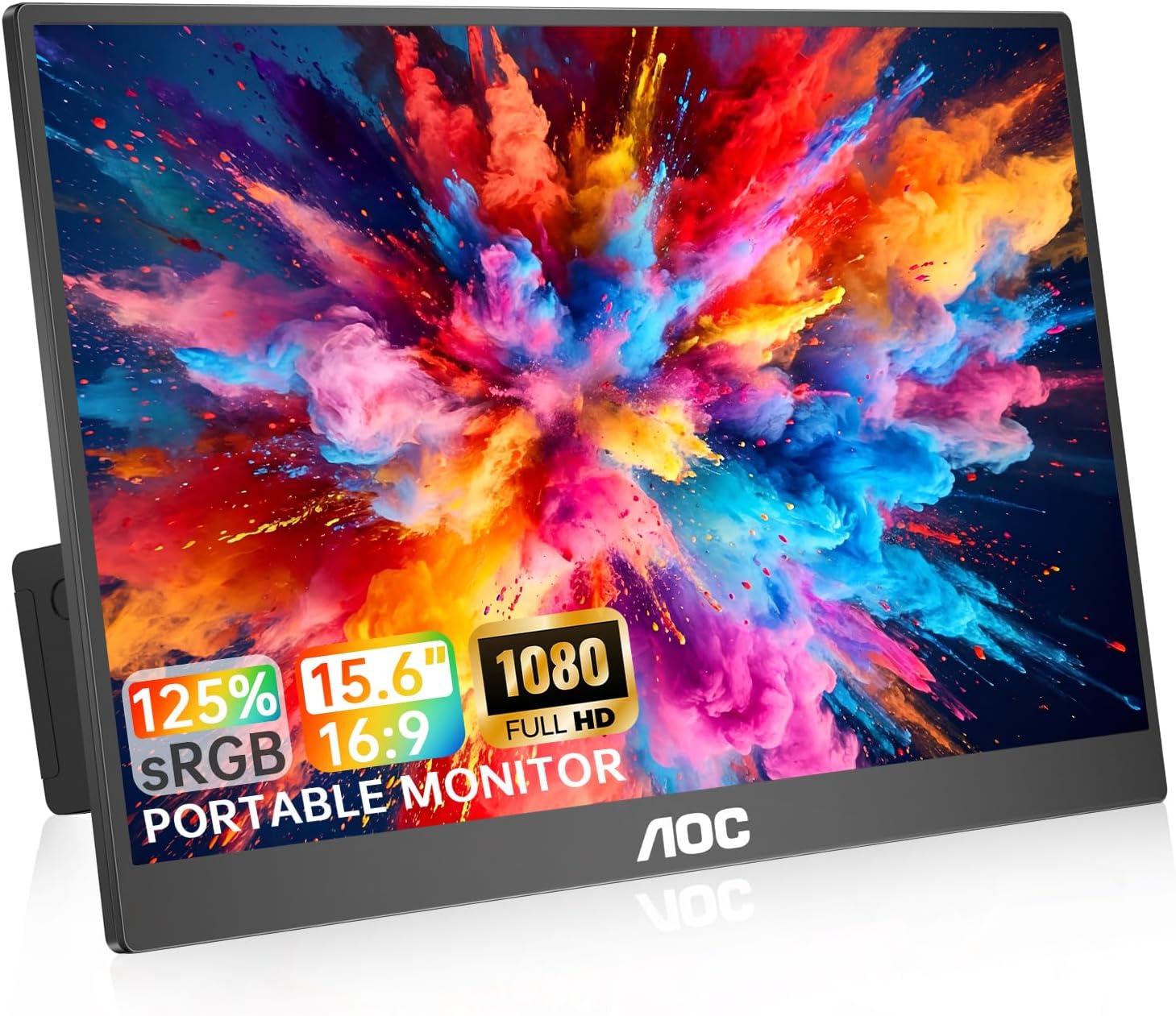 AOC Portable Monitor 15.6" 1080P FHD IPS – Dual USB-C, HDR, 180° Rotation