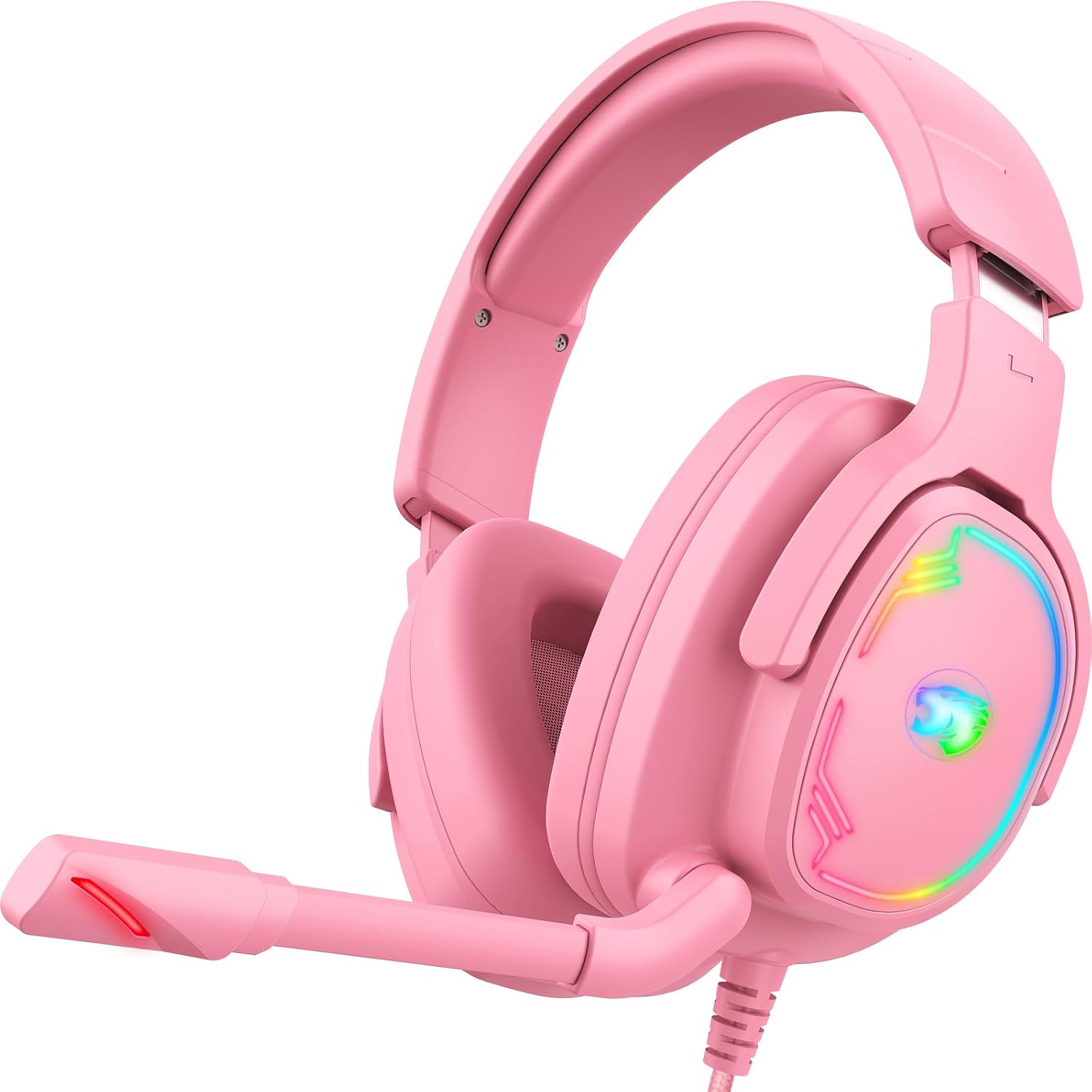 Detalle de Jimonyer Gaming Headset for PC, PS4, PS5, Xbox One, Xbox Series, and Switch (3.5mm) — Pink with RGB, Stereo Surround & Noise-Canceling Mic