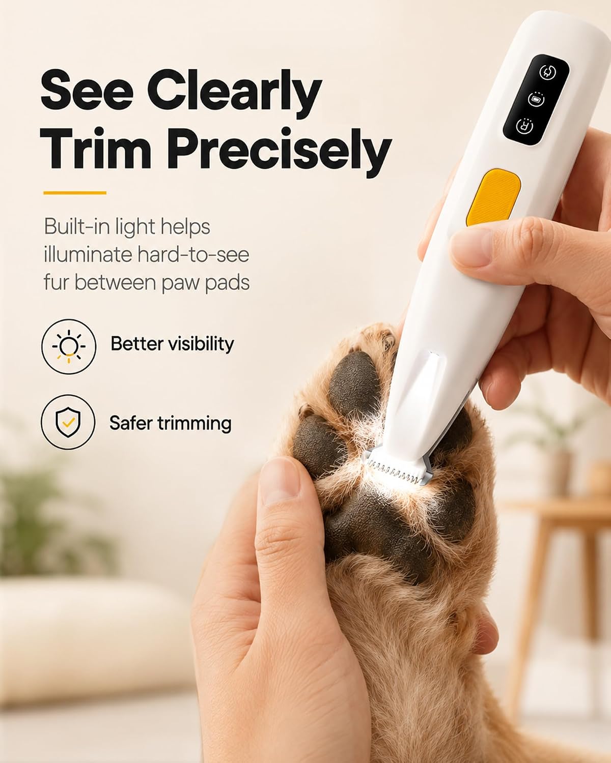 Detalle de FURBONA Upgraded Dog Paw Trimmer with LED Light and 18 mm Blade