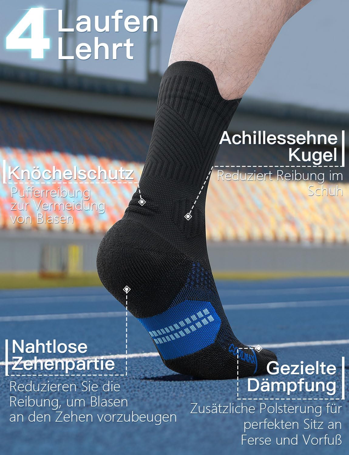 Detalle 2 de Juclise Laufsocken Kompressions Wandern Bambus Coolmax – Anti‑Blasen, atmungsaktiv, 15–20 mmHg