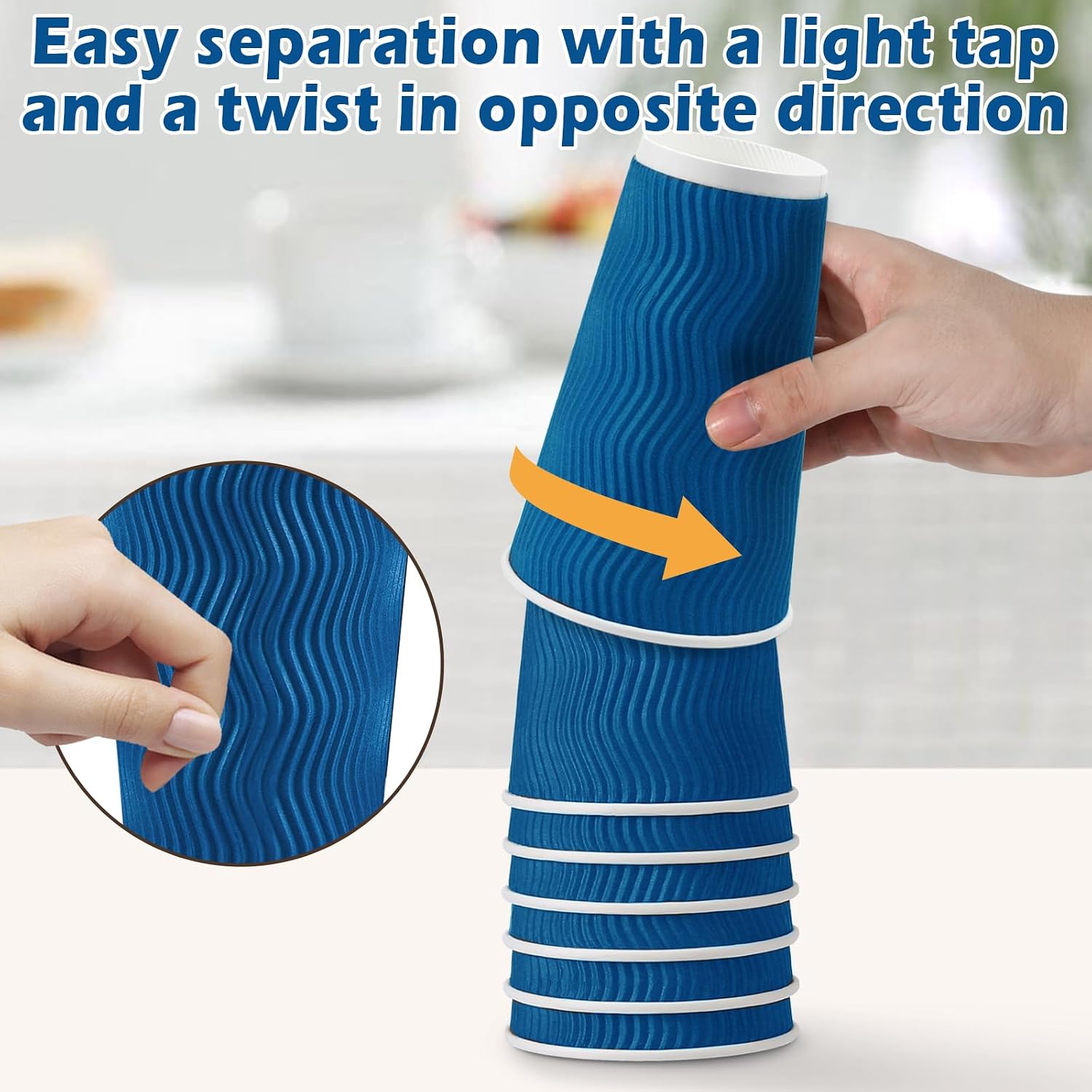 Detalle de Huifany 16 oz Disposable Coffee Cups with Lids (50 Pack) – Navy, Insulated, Leak-Proof To-Go Cups