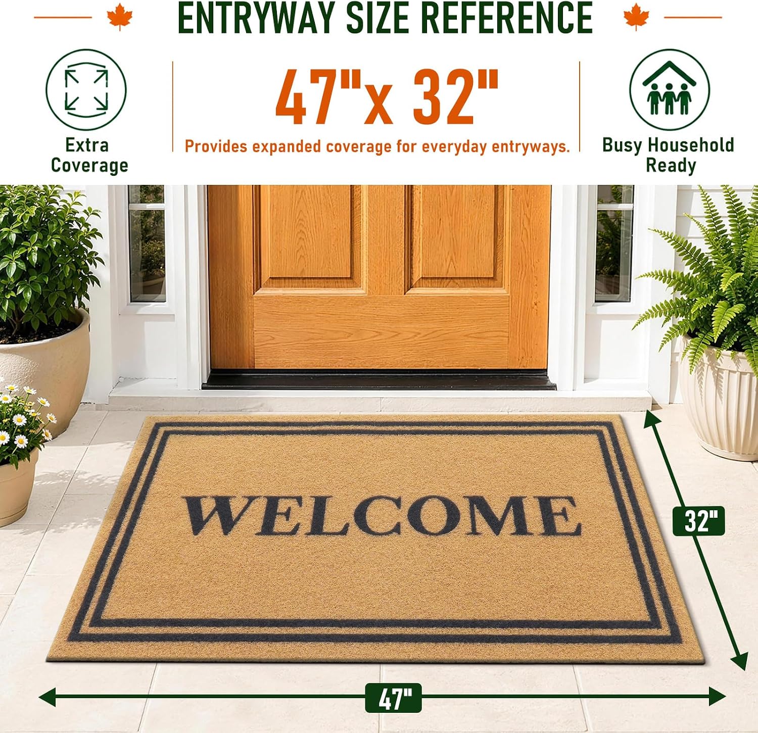 Thumbnail 1 de OLANLY 47x32 Front Door Mat, Low-Profile Polyester Welcome Mat with PVC Backing