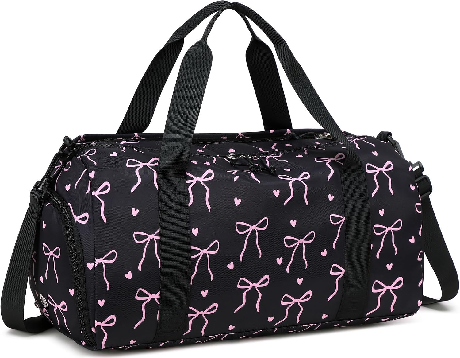 LOIDOU Sporttasche Reisetasche mit großem Schuhfach & Nassfach – Schwarz/Rosa (Herz + Bogen)