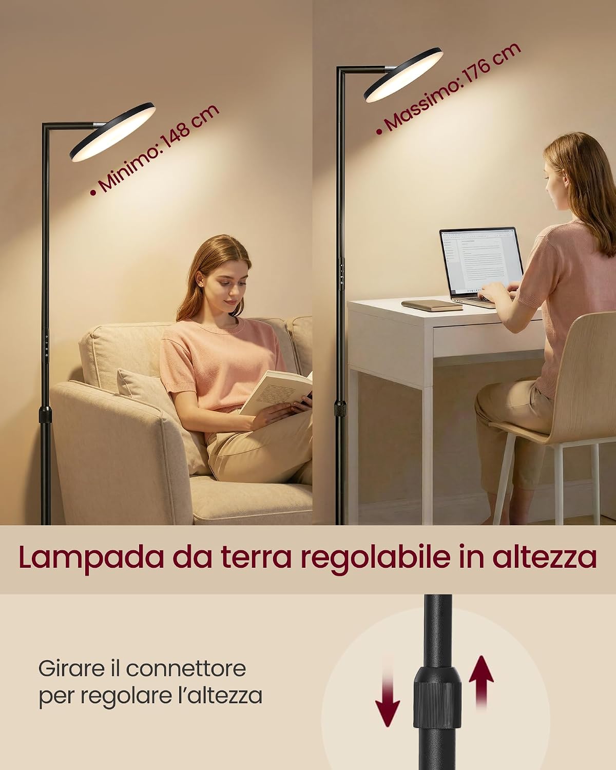 Detalle 2 de VASAGLE Lampada da terra LED 36 W