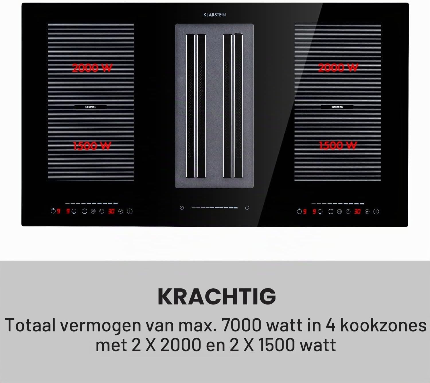 Detalle de Klarstein CGCH3-FullHouse-2.0 inductiekookplaat met downdraft-afzuiging en flexzone