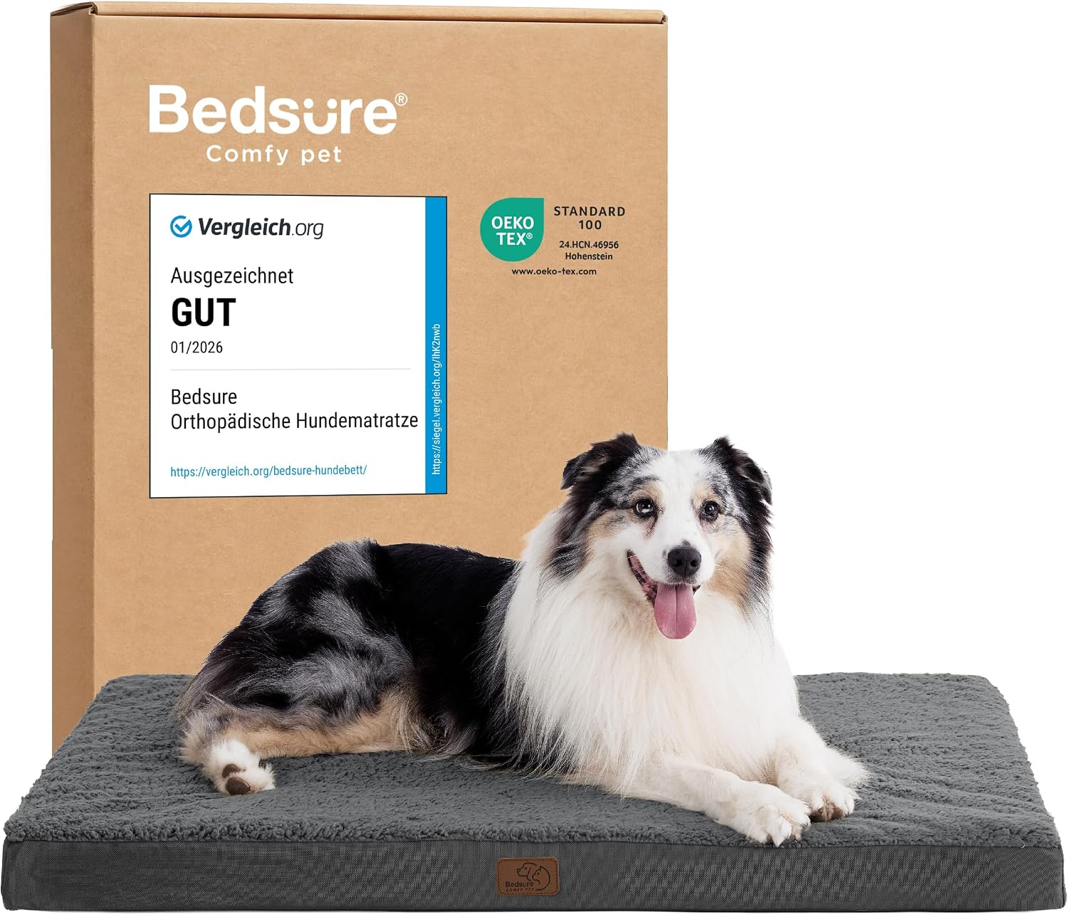Detalle de Bedsure orthopädisches Hundebett für große Hunde – 104 x 74 x 9 cm, dunkelgrau