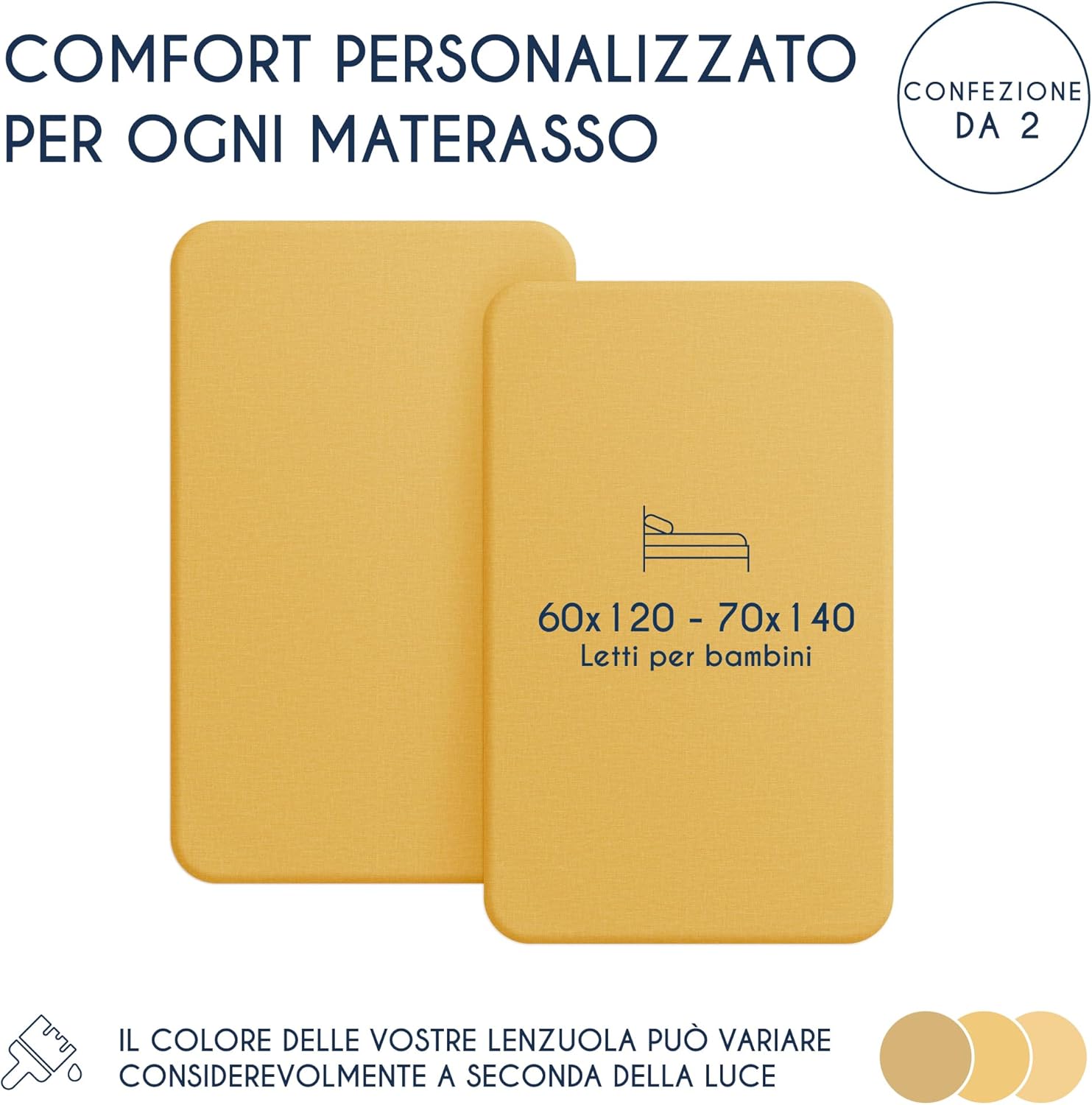 Thumbnail 1 de Dreamzie: Set 2 Lenzuolo con Angoli Cotone per Bambini 60x120/70x140 – Giallo, OEKO-TEX