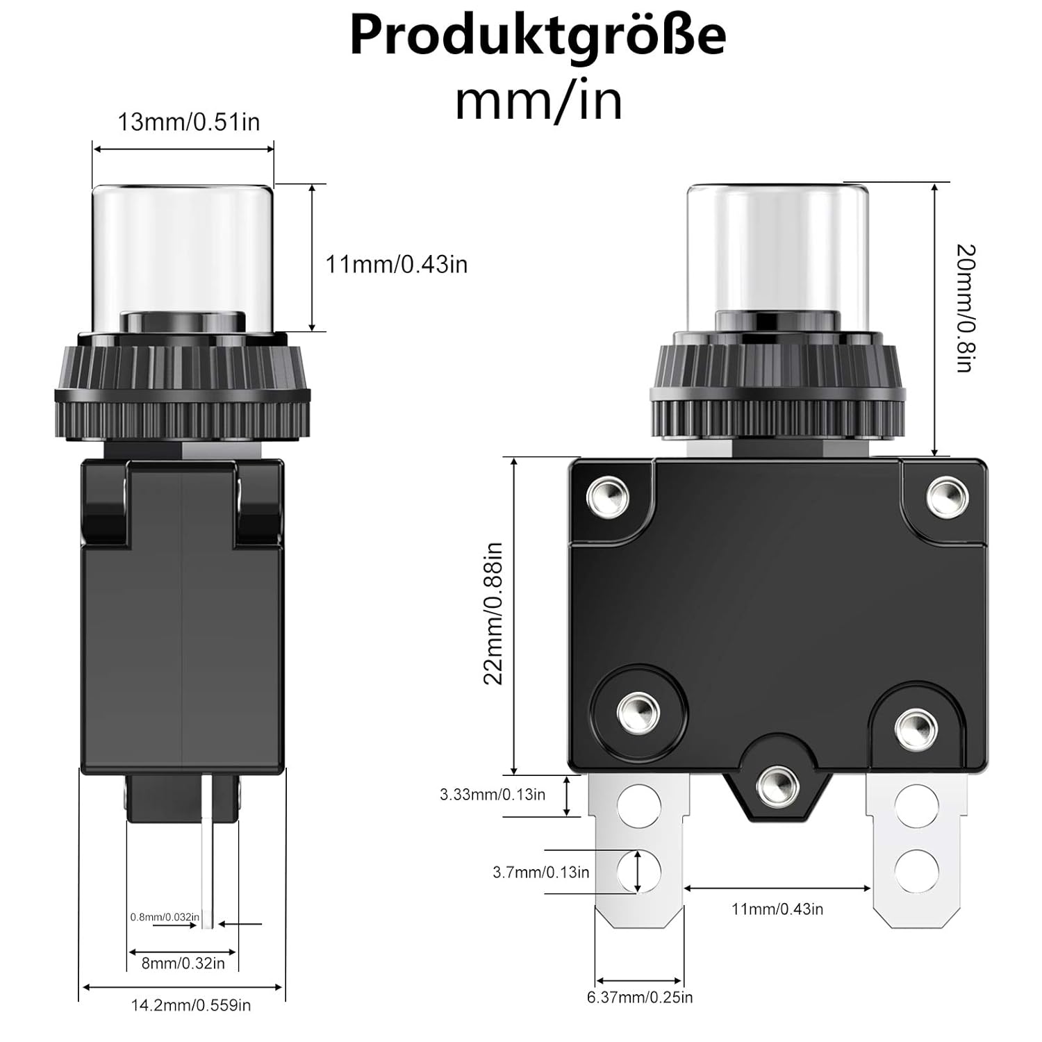 Thumbnail 4 de CLDIY Thermoschutz-Leistungsschalter 9 A (88-Serie) mit Push-to-Reset und wasserdichter Tastenkappe