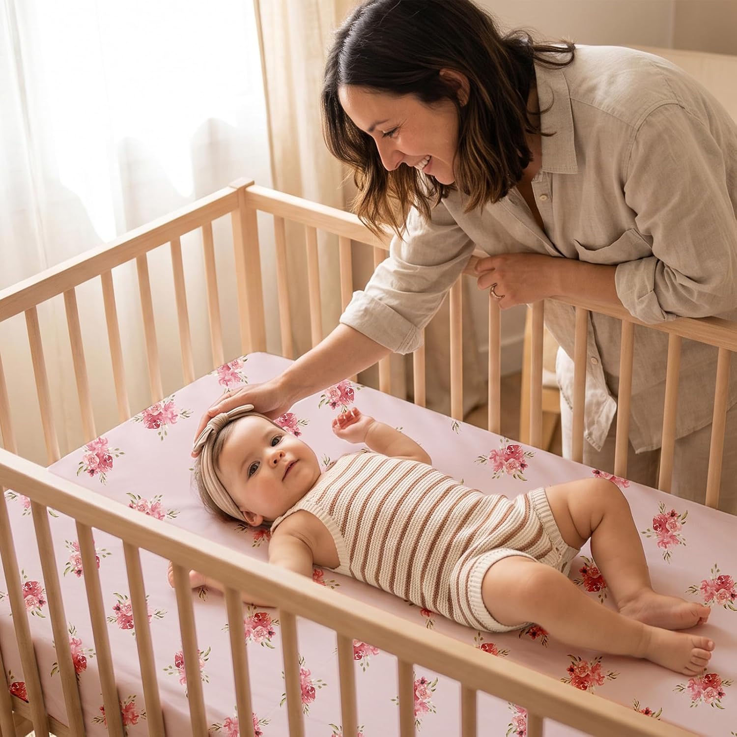 Detalle 2 de CIVARUA KIDS 3-Pack Pink Floral Fitted Crib Sheets, 52 x 28 Inches