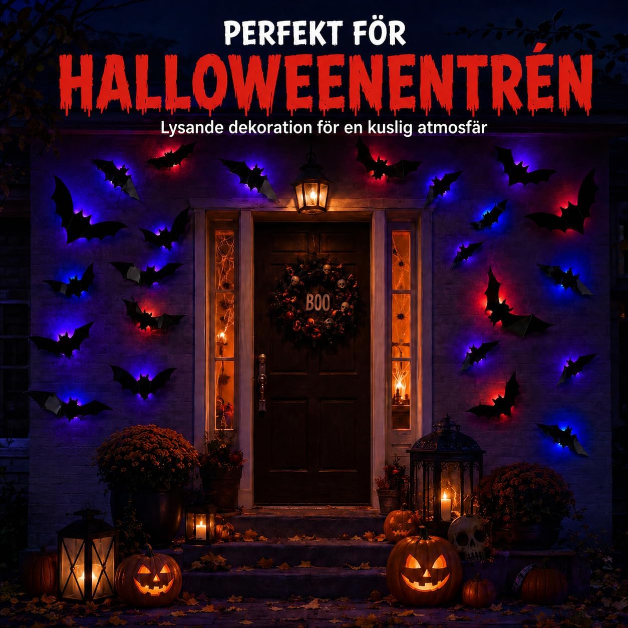 Detalle 2 de ShadowRealmTech 0025 Halloween-dekoration med 24 lysande 3D-fladdermöss