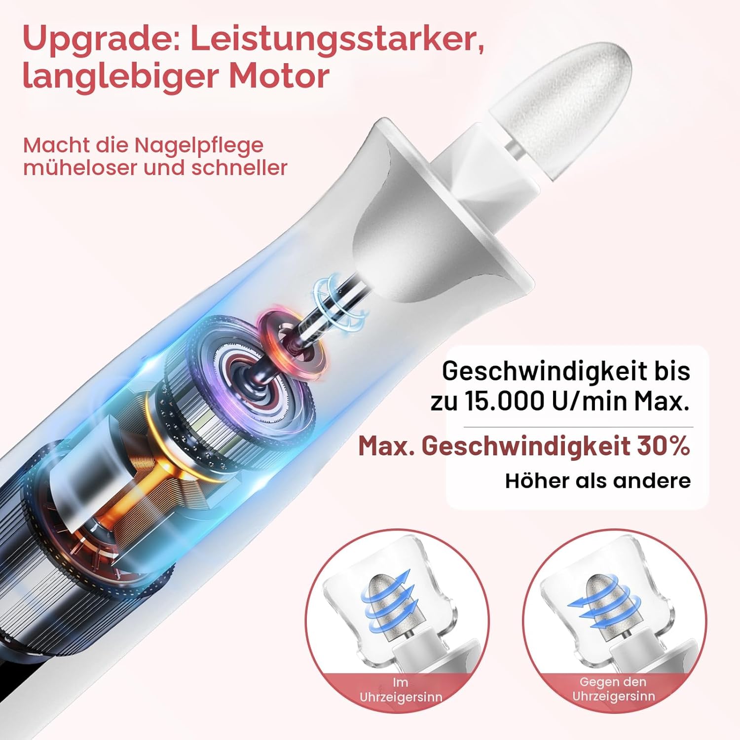 Thumbnail 4 de Elektrisches Maniküre-/Pediküre-Set mit LED, 10 Aufsätzen und 10 Geschwindigkeiten – kabellos für Nägel & Hornhaut
