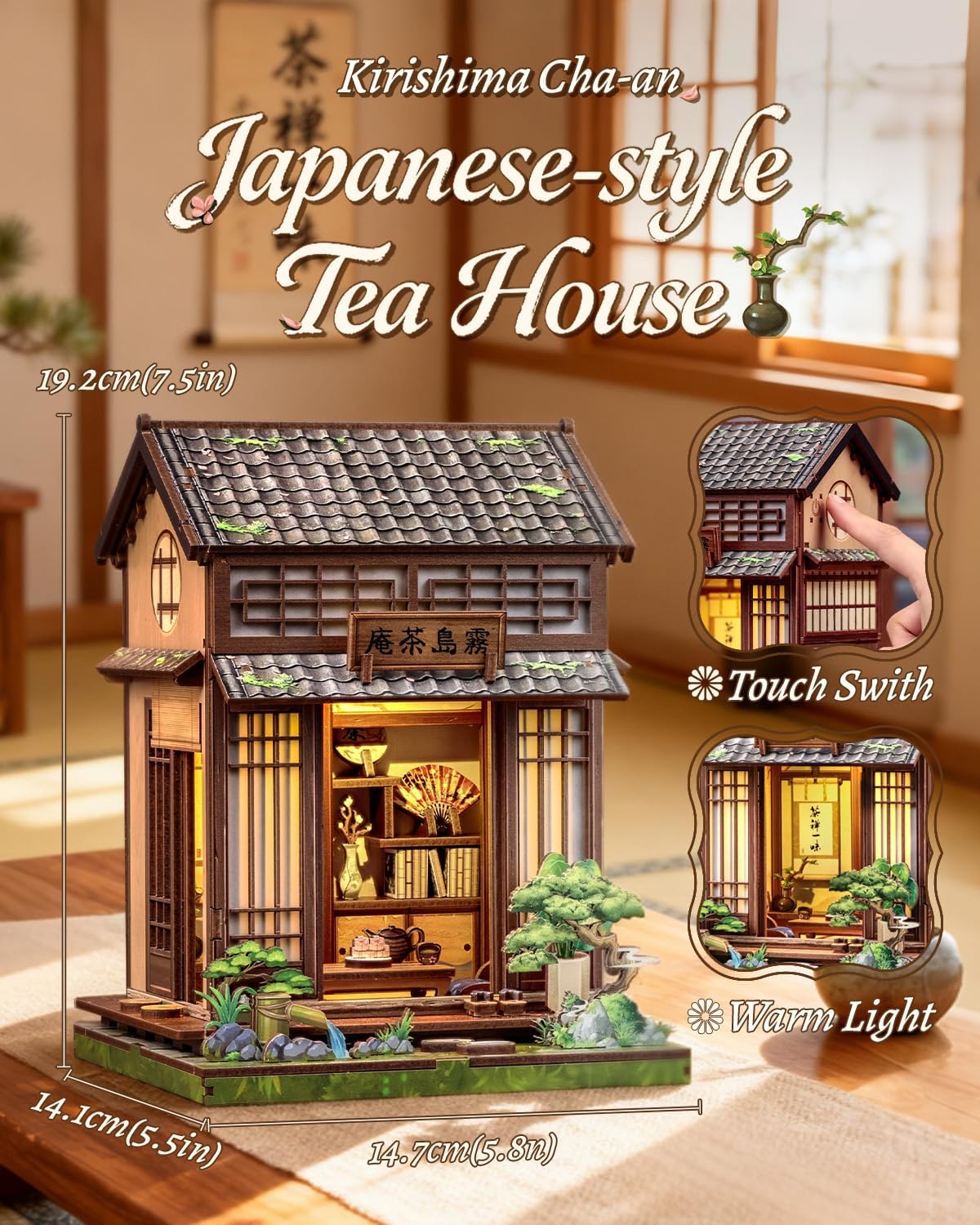 Detalle de CUTEBEE Book Nook Kirishima Cha-an — Japanese Tea House DIY Mini Dollhouse Kit for Adults