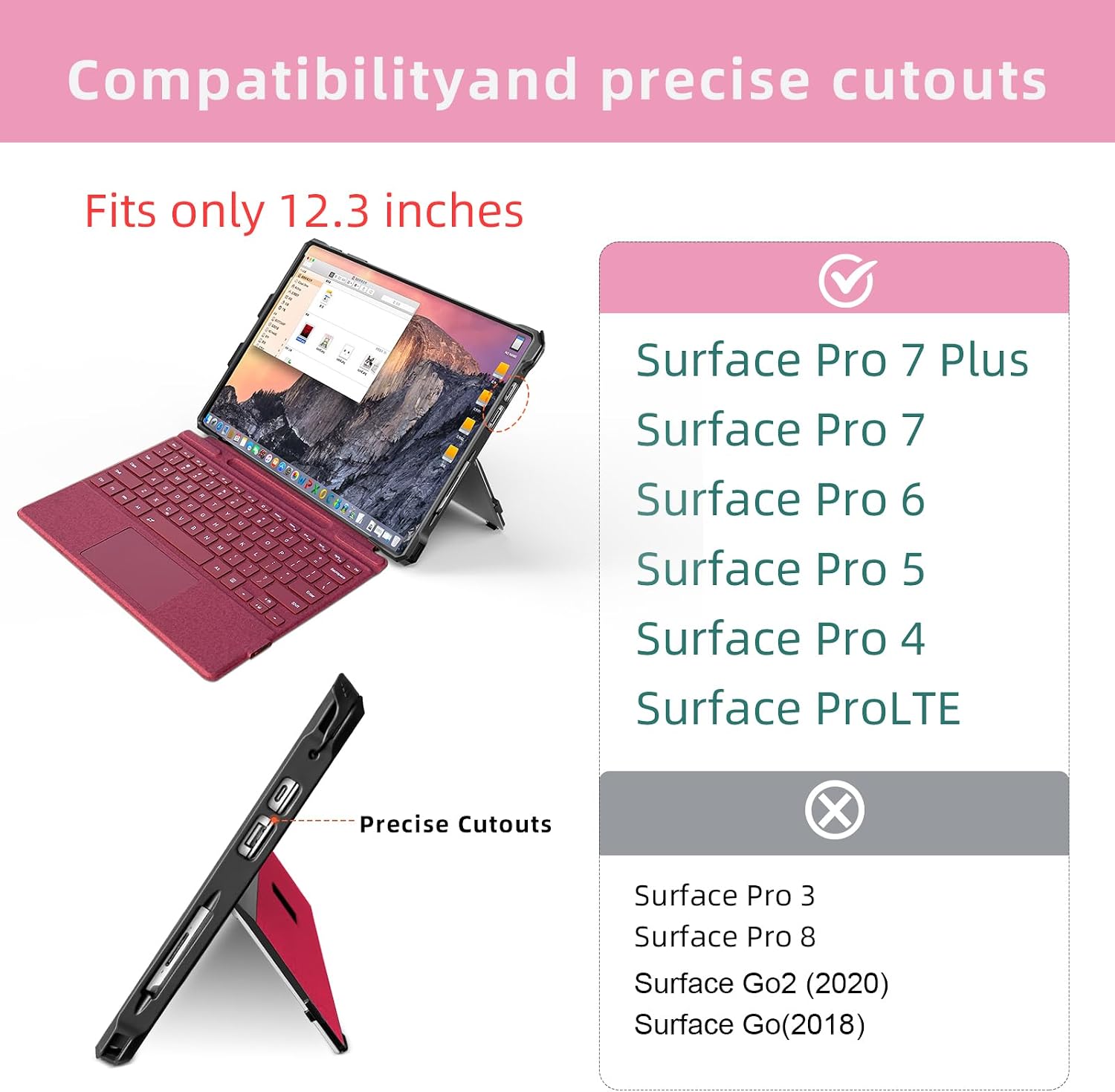 Detalle de SSS·GRGB Protective Case for Microsoft Surface Pro 7+/7/6/5/4/Pro LTE 12.3-Inch – Slim Rugged Cover with Hand Strap (Red)
