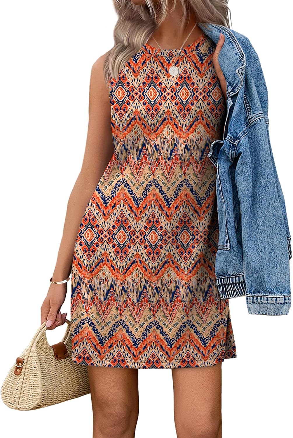 Detalle de WIHOLL Casual Dresses for Women Crewneck Sleeveless Tank Dress