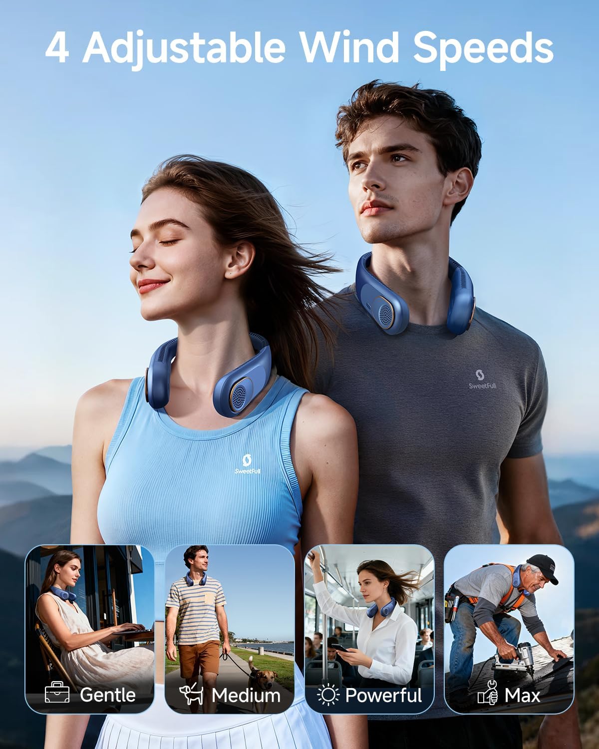 Detalle de SWEETFULL Portable Neck Fan (360°) Bladeless Wearable Fan with 4000mAh USB Rechargeable Battery