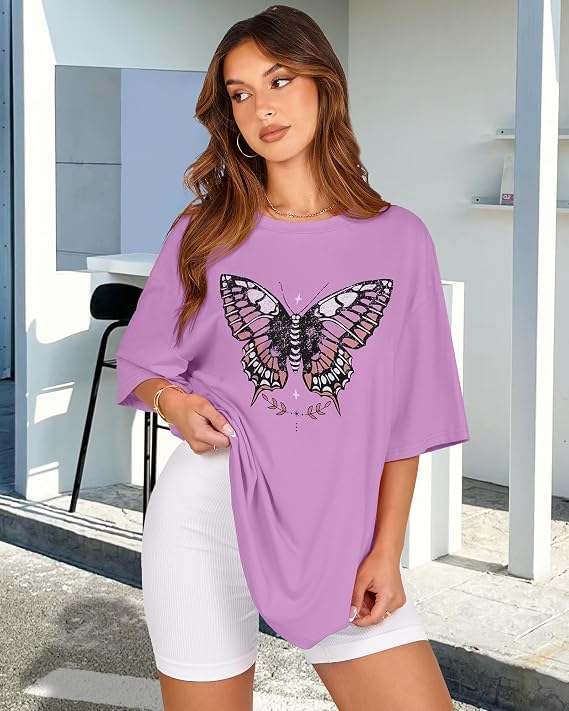 Detalle 2 de ADOREJOY Women's Oversized T-Shirt, Short-Sleeve Crewneck Graphic Tee
