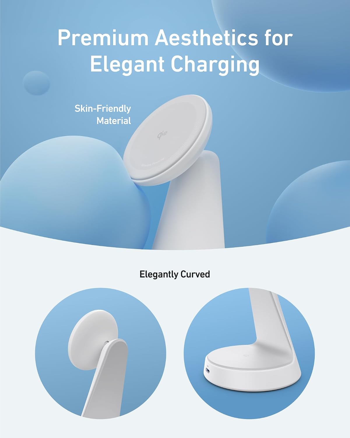 Detalle de Anker MagSafe Compatible 2-in-1 Charging Stand for iPhone 16 Wireless Charger (Qi2 Certified 15W)