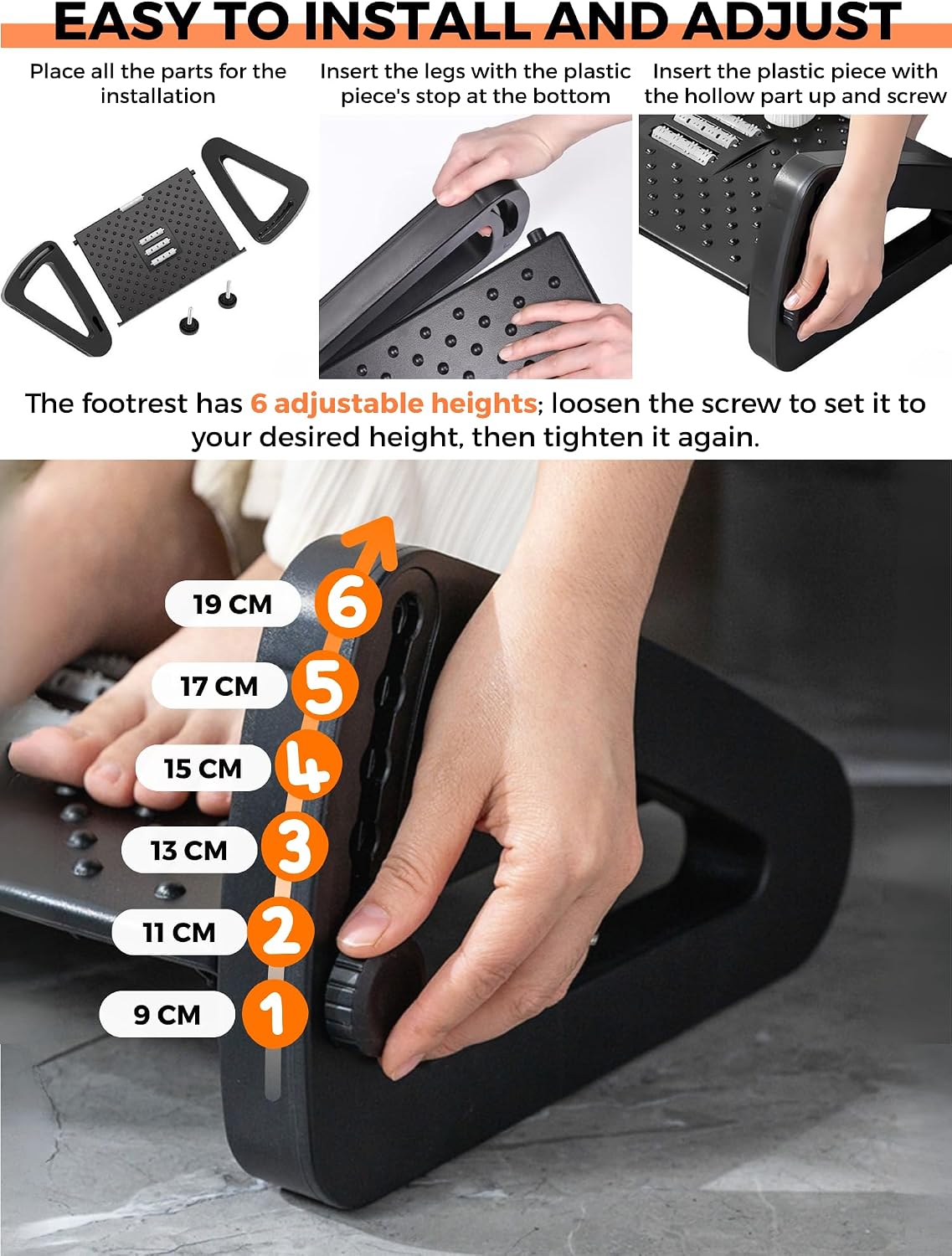 Detalle de MAGIC SELECT ergonomiskt fotstöd med 6 höjdlägen och massageyta