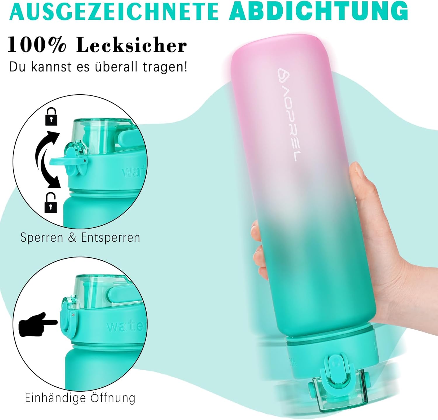 Thumbnail 2 de AOPREL Trinkflasche 1l – BPA-frei, Tritan, mit Filter und Bürste, auslaufsicher