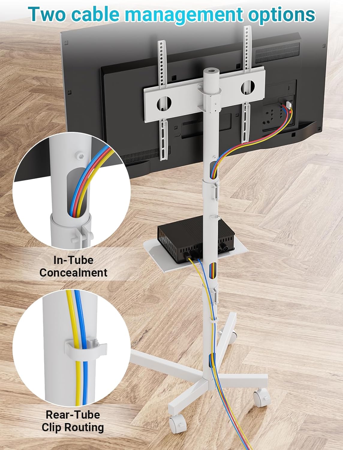 Thumbnail 6 de BONTEC Mobile TV Stand on Wheels: 23–60 Inch, Free Standing, White