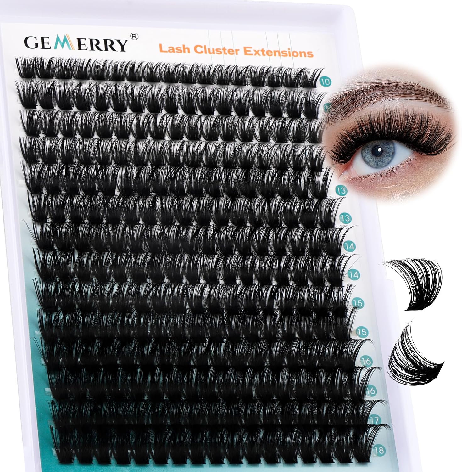 Detalle de GEMERRY Cluster Lashes wimperclusters 80D, D-krul, 0,07 mm, 10–18 mm