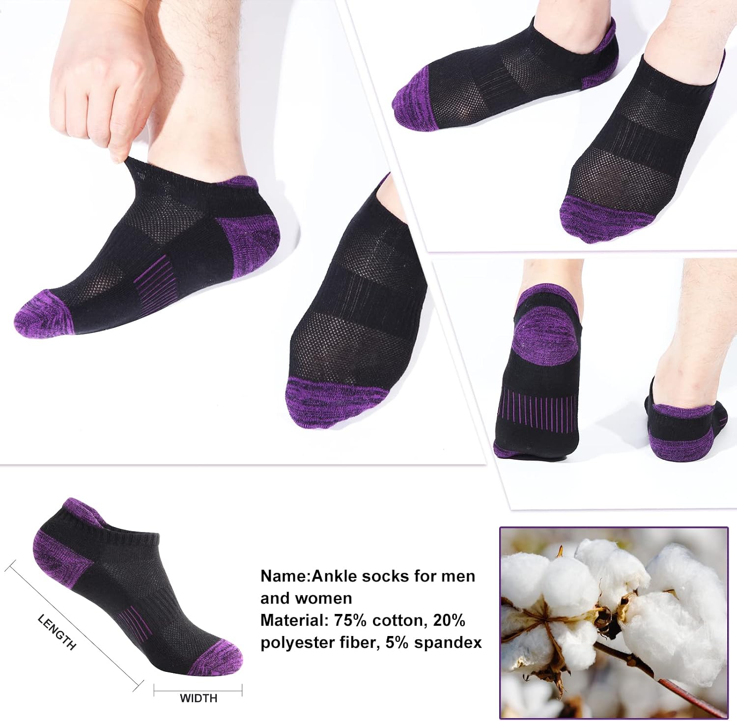 Detalle 2 de BUDERMMY Trainer Socks for Women (6 Pairs) – Cushioned, Breathable Cotton Ankle Sports Socks